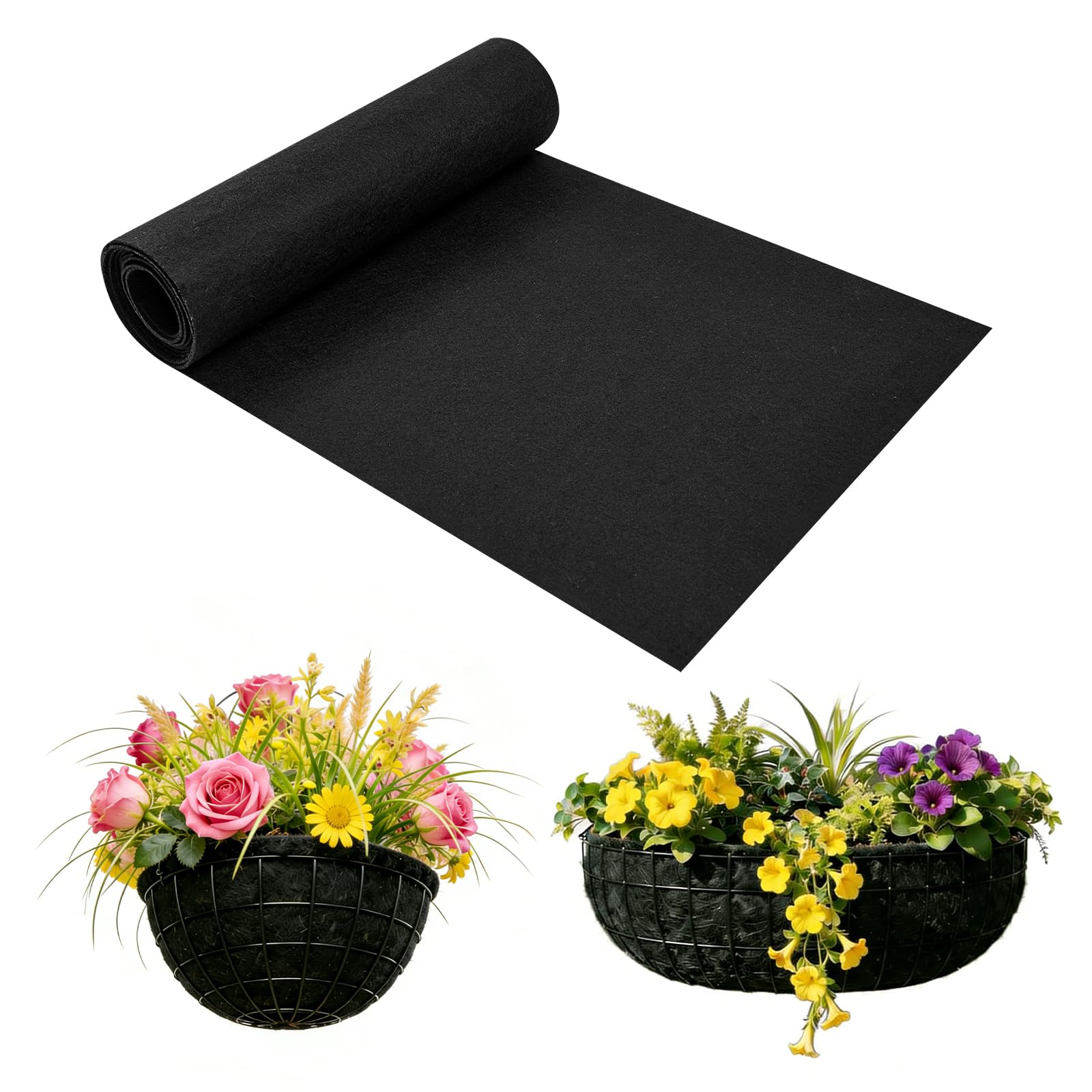 Guittly 120x12Inch Felt Planter Liner Roll, 300x30cm Fabric Plant Liner, DIY Felt Flower Basket Liners for Wall Hanging Basket Planter (120x12Inch)