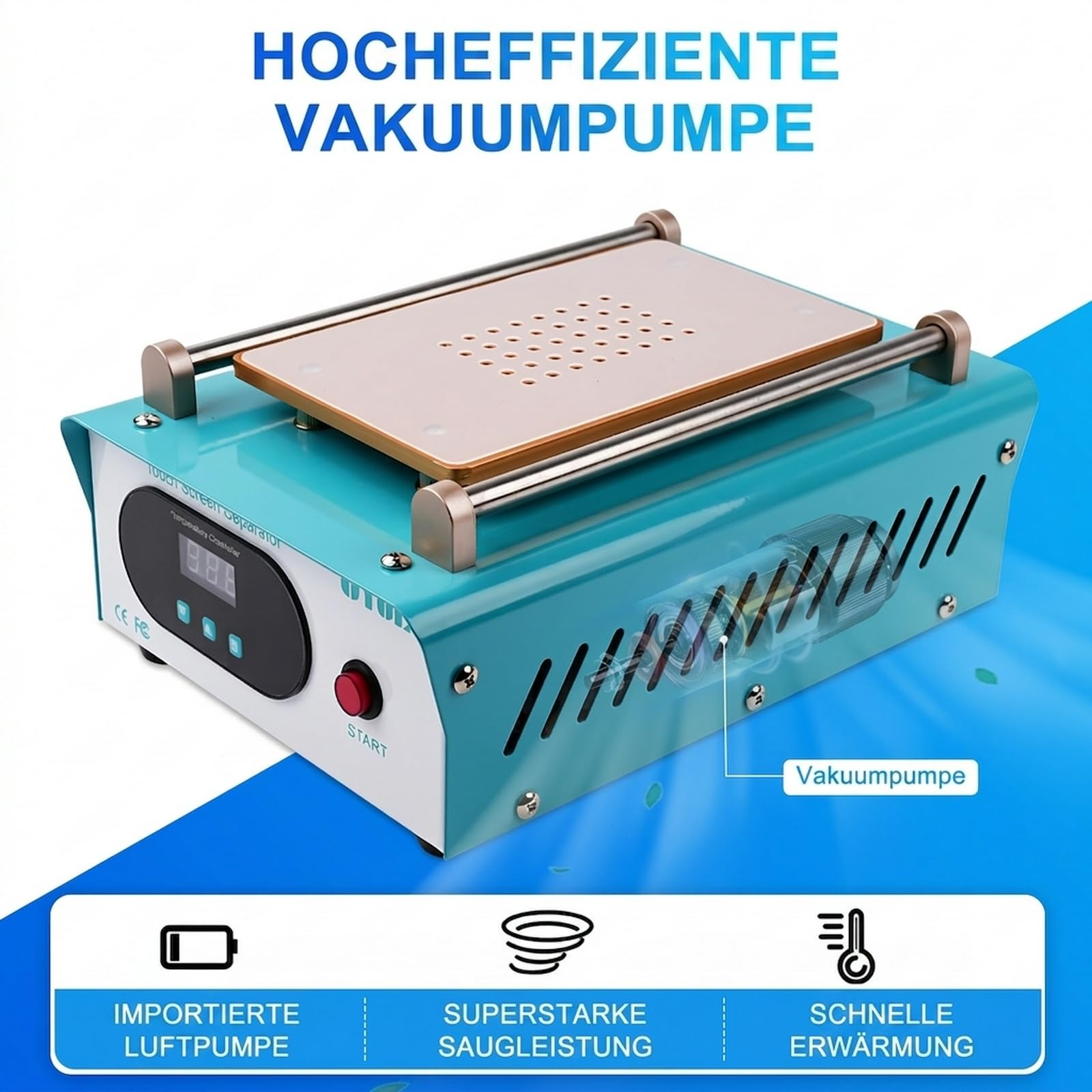 Handy Screen Separator Heizplatte Handy Reparatur LCD hot Screen Separator Handy heizplatte Screen bildschirmabscheider hot Screen Splitter mit 3 Silikonpads blau UYUE948T AC 220V.