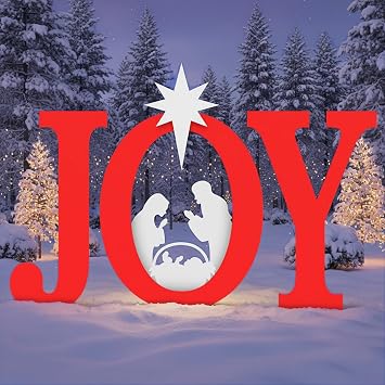 Christmas Joy Nativity Outdoor Decoration, 3 Piece Joy Christmas Nativity Scene Yard Signs Lawn Decor Weather Resistant PVC Silhouette Outdoor Decor, Red