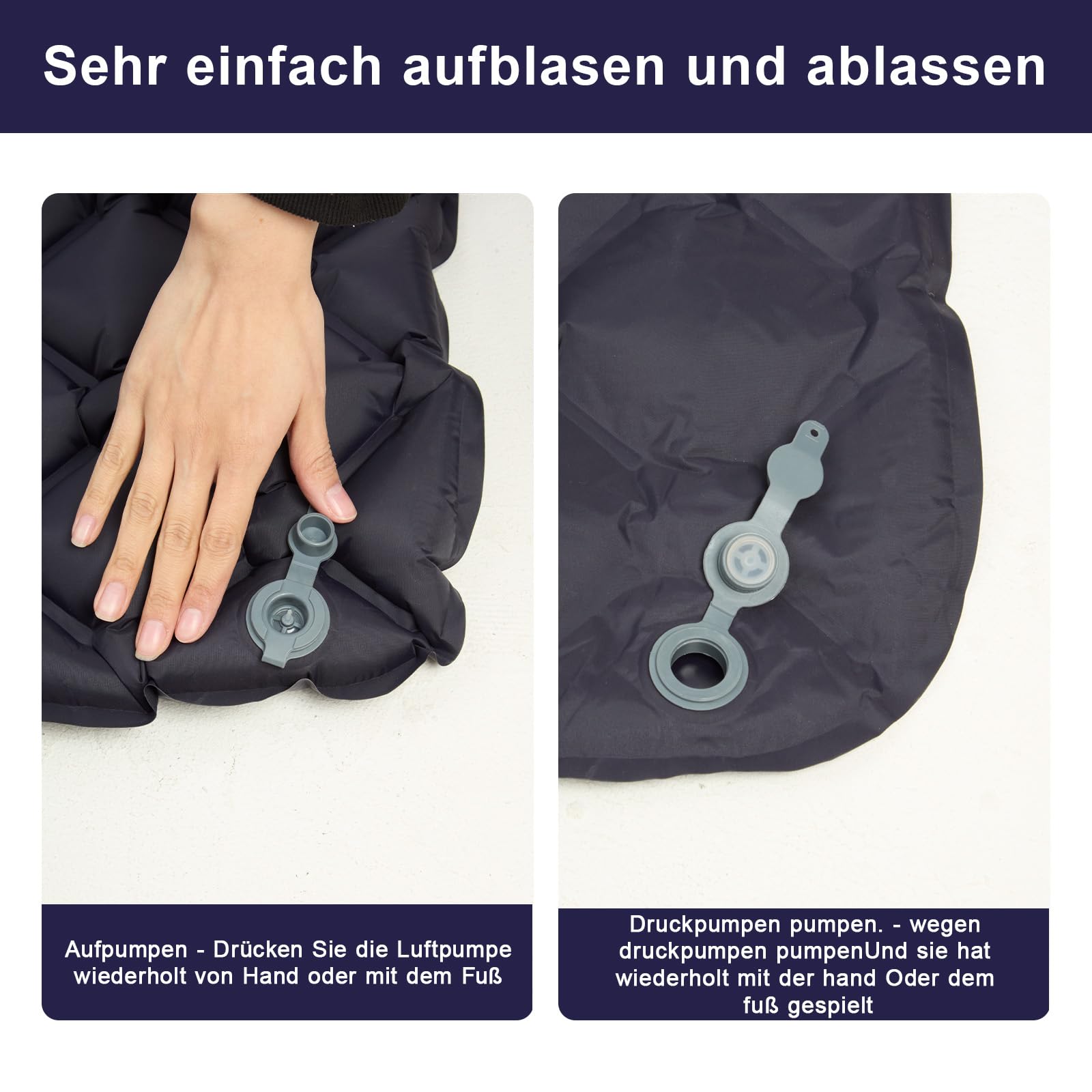 Doppelte selbstaufblasende Campingmatte 190x120cm – Integrierte Kissen & Fuß-/Handpumpe, leicht & wasserdicht, Outdoor Schlafmatte für Camping, Wandern, Picknick & Reisen (Marineblau)
