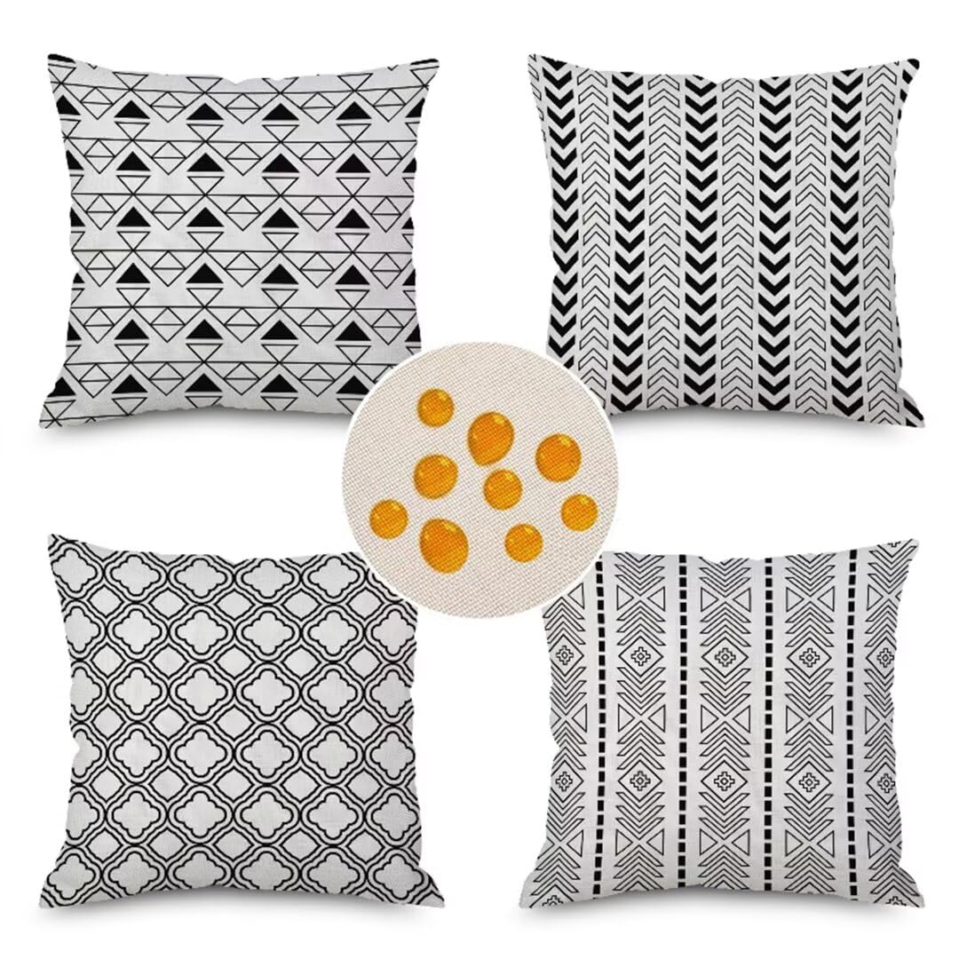Juego de 4 Cojines Blanco Estilo Plaid Fundas Cojines Exterior Impermeable 80x80cm Lino Almohada Decorativa, Grandes Funda de Cojin, para Sofás Silla Oficina Coche Interior Fundas para Cojines K21