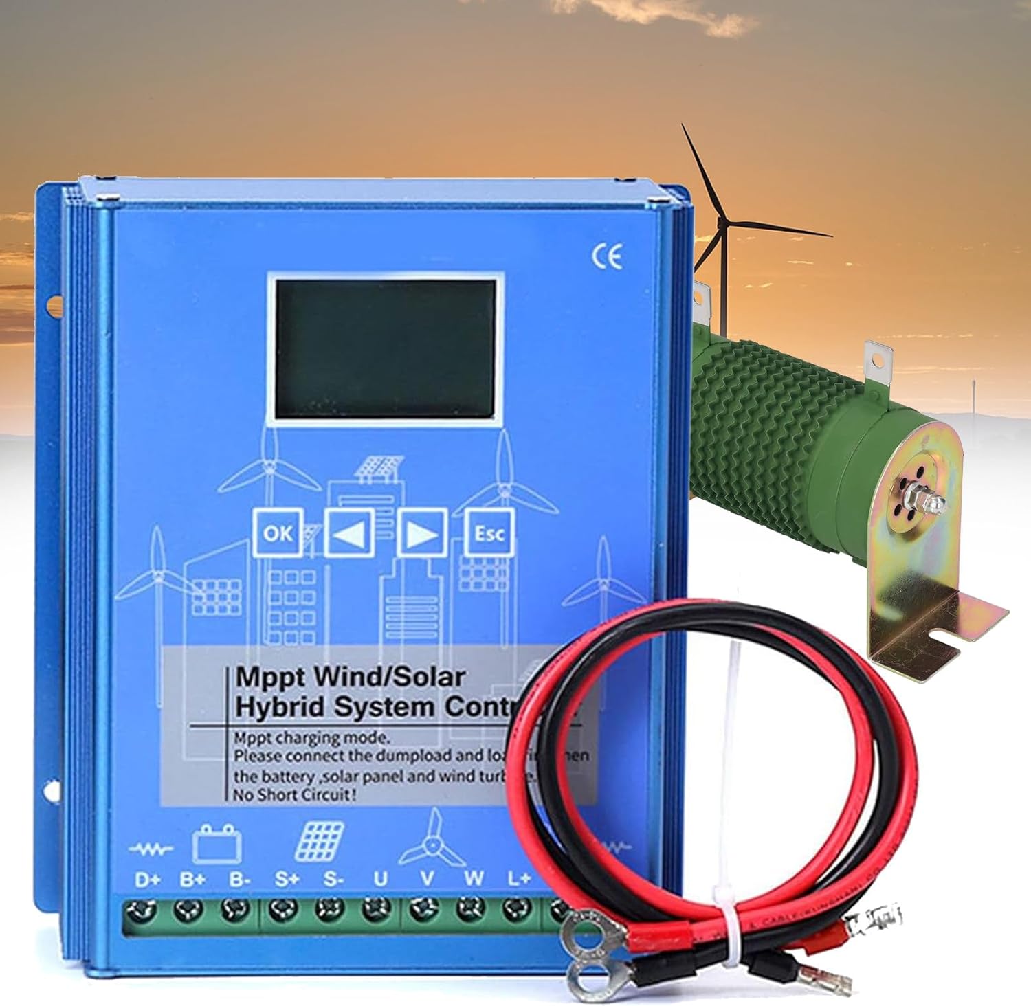 2000W Wind Solar Hybrid Controller, 12V/24V/48V LCD Display MPPT Boost Charging Multifunctional Wind Solar Controller, Wind Turbine and Solar Panel, Blue,48V