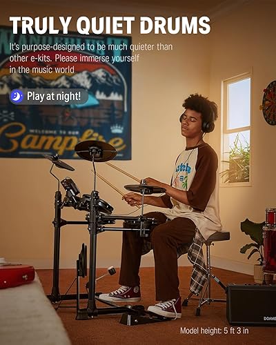 Miniatura 3 de Donner Juego de tambores eléctricos kit de batería electrónica para principiantes con 180 sonidos juego de tambores de malla silenciosa con pedales