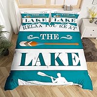 Vista 15 de Juego de funda de edredón rústica de madera con estampado de cabaña de lago tamaño Queen para niños, niñas, niños, adolescentes, decoración