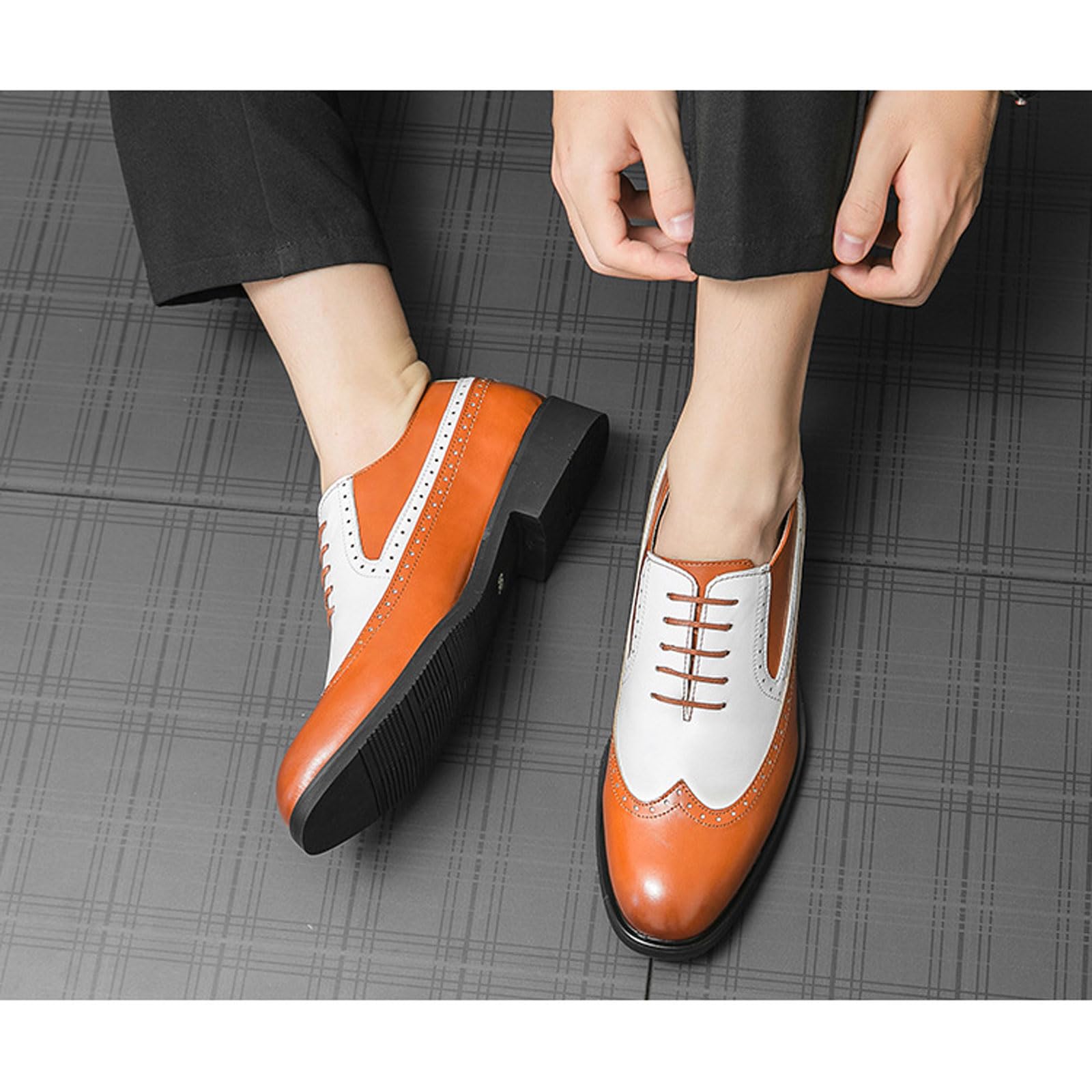 Scarpe da Lavoro retrò da Uomo Comode Classiche Stringate Oxford Brogue