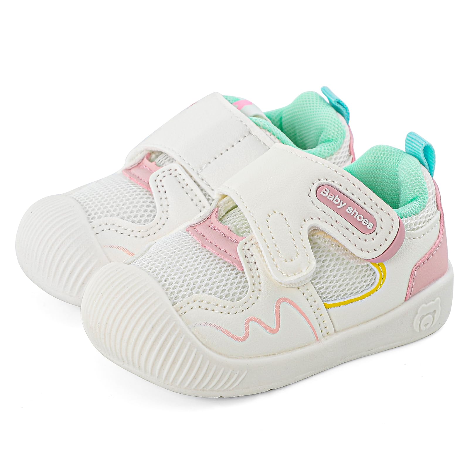 LACOFIA Buty niemowlęce dla dziewcząt i chłopców, buty do nauki chodzenia, z antypoślizgową gumową podeszwą, oddychające buty dla małych dzieci