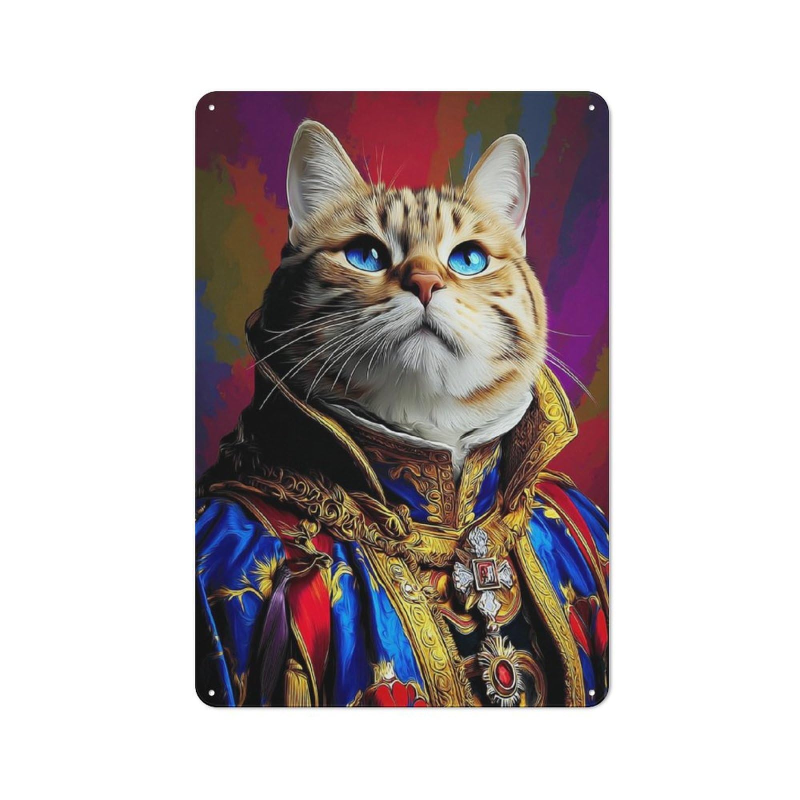 Junmoney Royal Cat In Regal Attire -1 Classic Metal Plaque 30X20cm Featuring Bistro Wall Plaque For Kitchen, Cafe, Pantry Or Dining Room