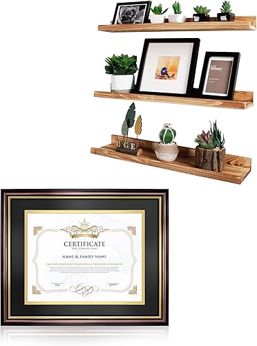 Annecy Juego de 3 estantes flotantes montados en la pared, marco de diploma de 11 x 14 pulgadas, para certificado de 8.5 x 11, estantes de madera disponible en Yaxa Colombia