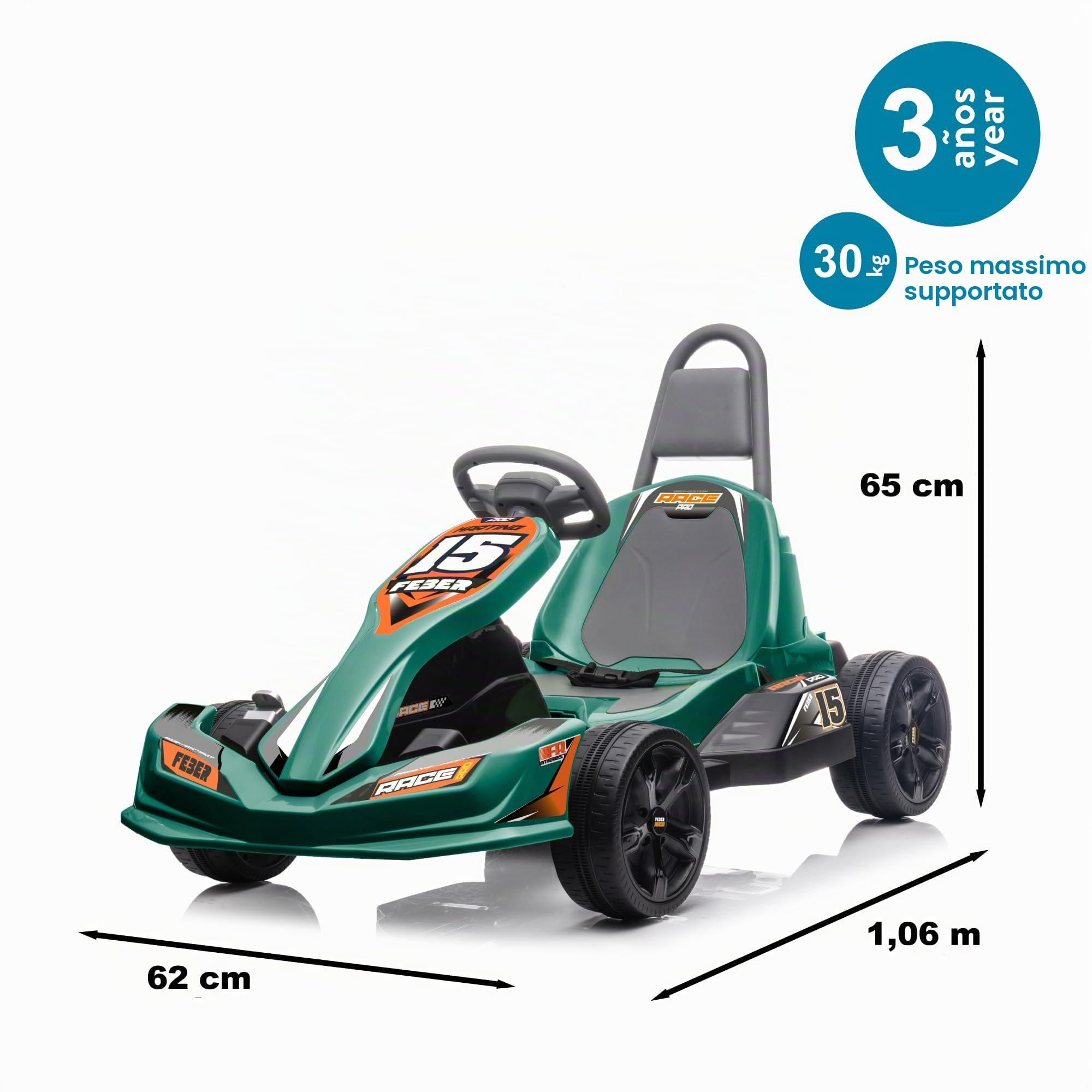 FEBER - GO Kart 12V, Kart per bambini Formula 1, Verde, Stile Sportivo, con 2 Marce e Velocità tra 3 e 5 km/h, per bambini/e da 3 a 5 Anni, Famosa (FEN15000)