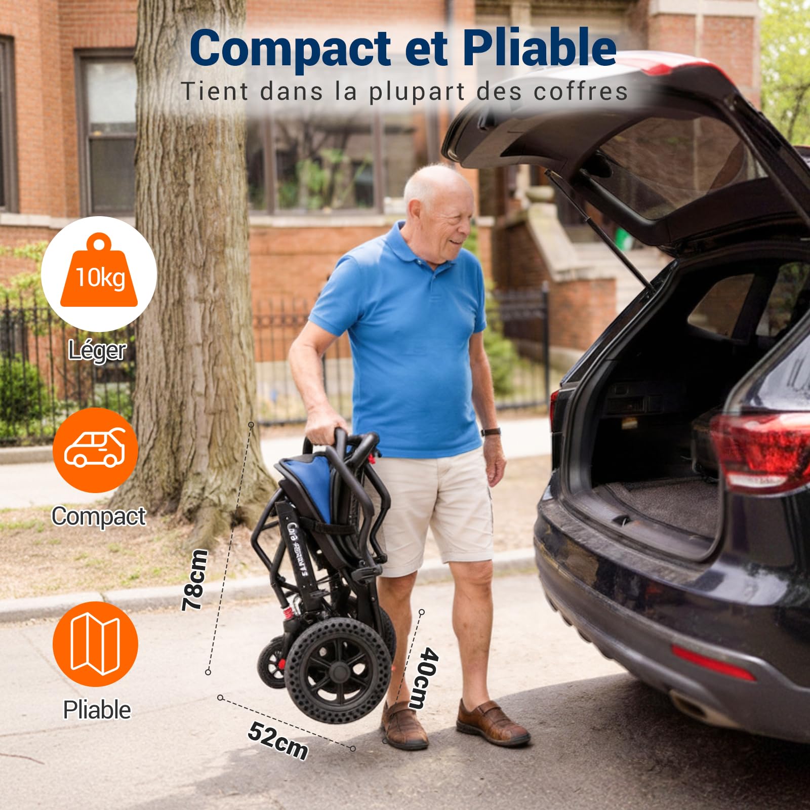 Care Parents Fauteuil Roulant de transfert Pliable(10kg),42cm Siège,Aluminium,Chaise Roulante Voyage,Mode Valise,Accoudoirs Relevables,Assise Ergonomique,Coussins Amovibles,Jusqu'à 100kg(CP-0903)