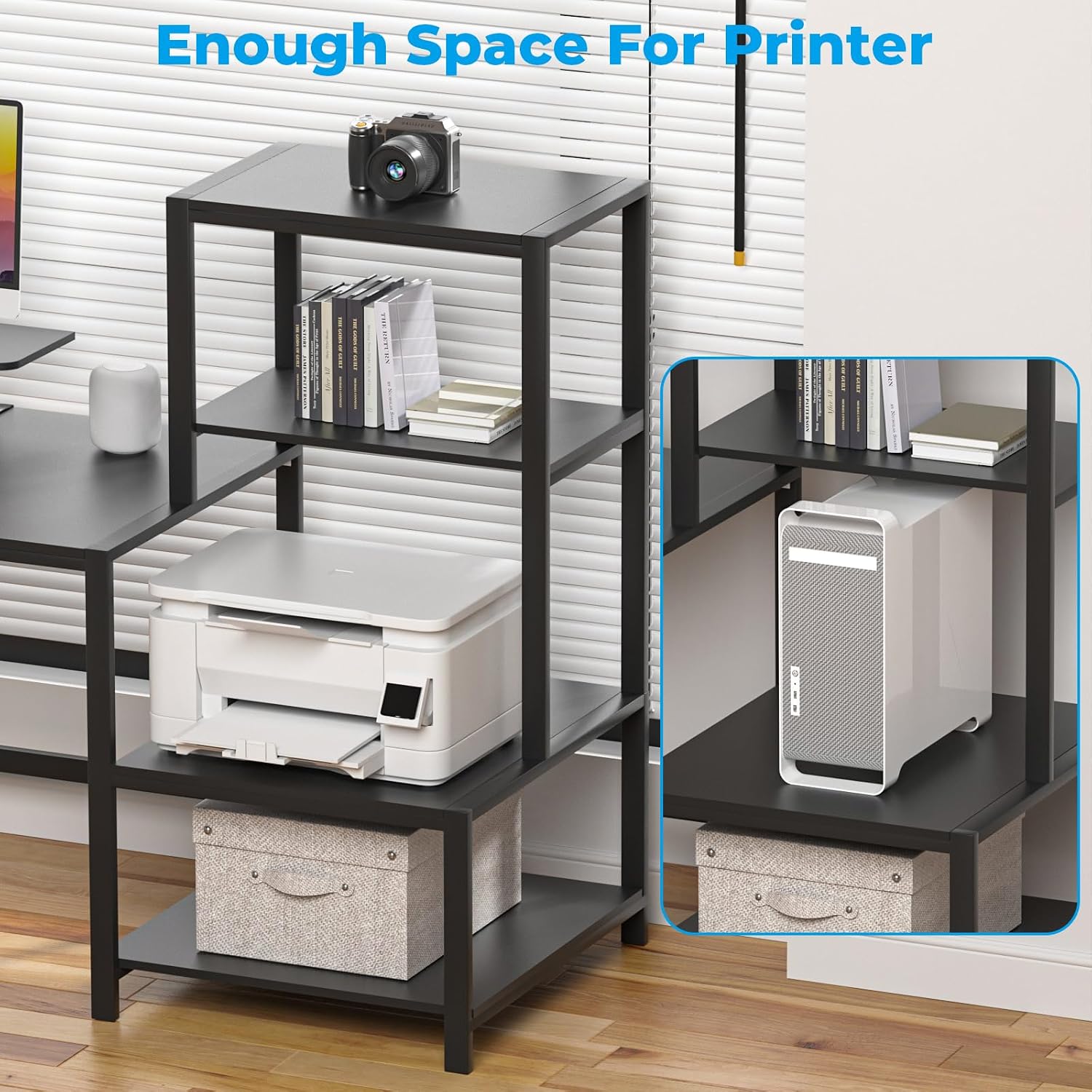 Diagram showing the dimensions of the GreenForest Computer Desk, including the main desktop, printer shelf, and monitor stand.