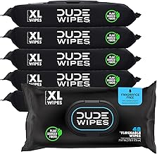 DUDE Wipes - Flushable Wipes - 6 Pack, 288 Wipes - Unscented Extra-Large Adult Wet Wipes - Vitamin-E & Aloe - Septic and Sewer Safe