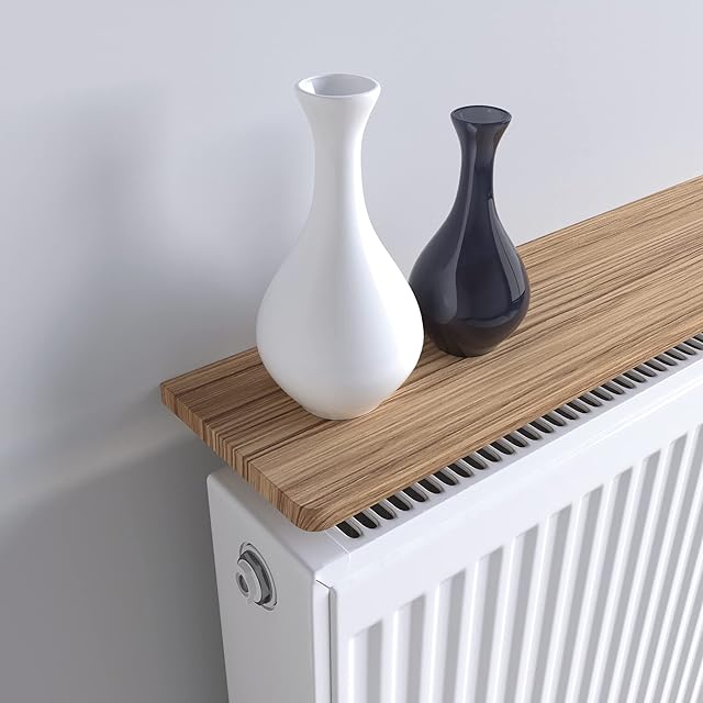 Oak Radiator Shelf with Easyfit Brackets for Radiator Shelves, No Drilling Required, Painted MDF, 60cm (600mm x 150m x 18mm)