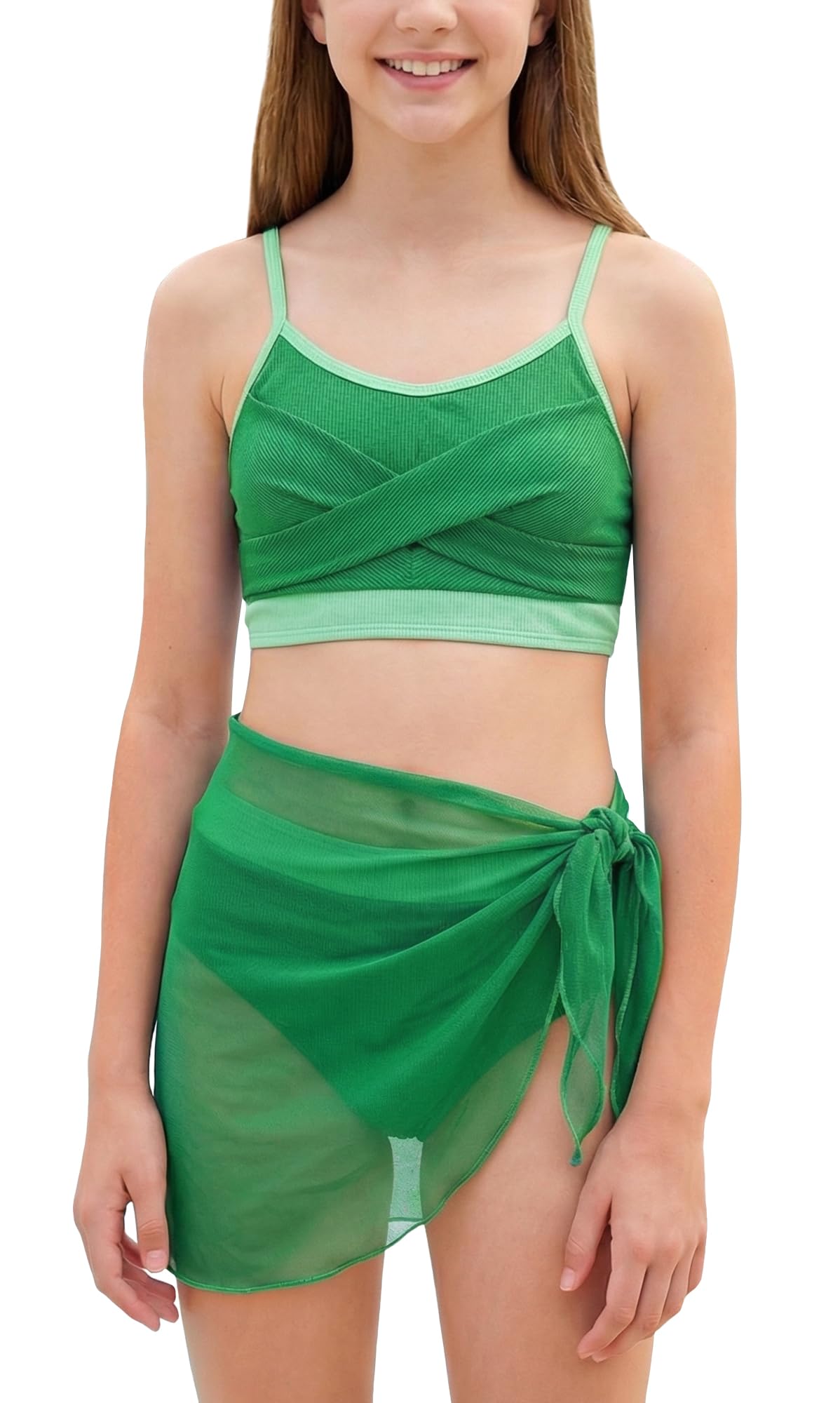 Ensemble Bikini 3 Pieces Fille Maillot de Bain Bretelles Spaghetti Gerippt Ensemble de Bain Rembourré Couleur Unie 9-16 Ans