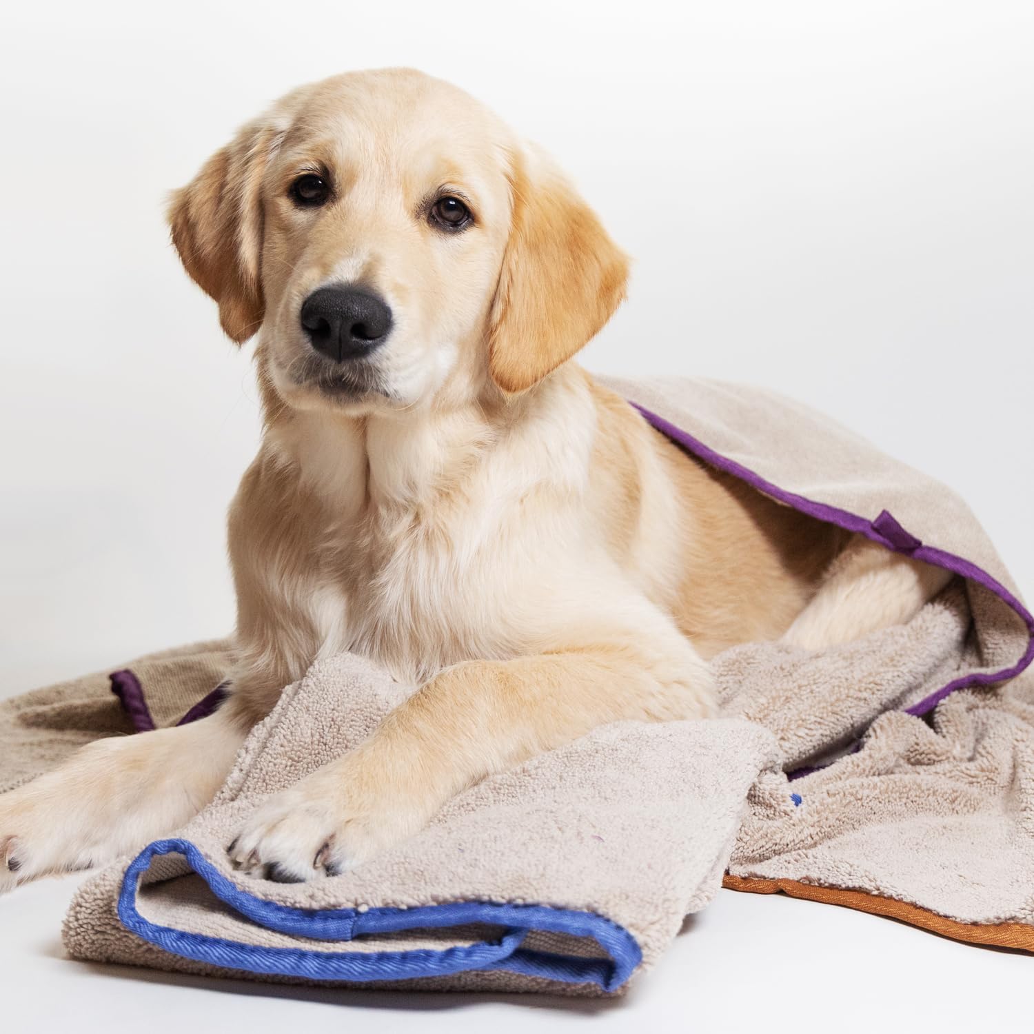 PETCODE PAWS Fresh Tech Towel & Blanket - Stylish Sand Beige with Sky Blue Accents - Plush Dog Grooming Comfort - Ideal Pet Blanket for Couch, Bed & Outdoor Adventures - Small 40