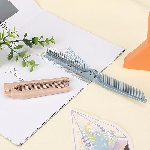 Miniatura 2 de Cepillo de pelo de viaje, 2 piezas de peine plegable de bolsillo de doble cabeza, mini cepillo compacto plegable, portátil, antiestático, pequeño