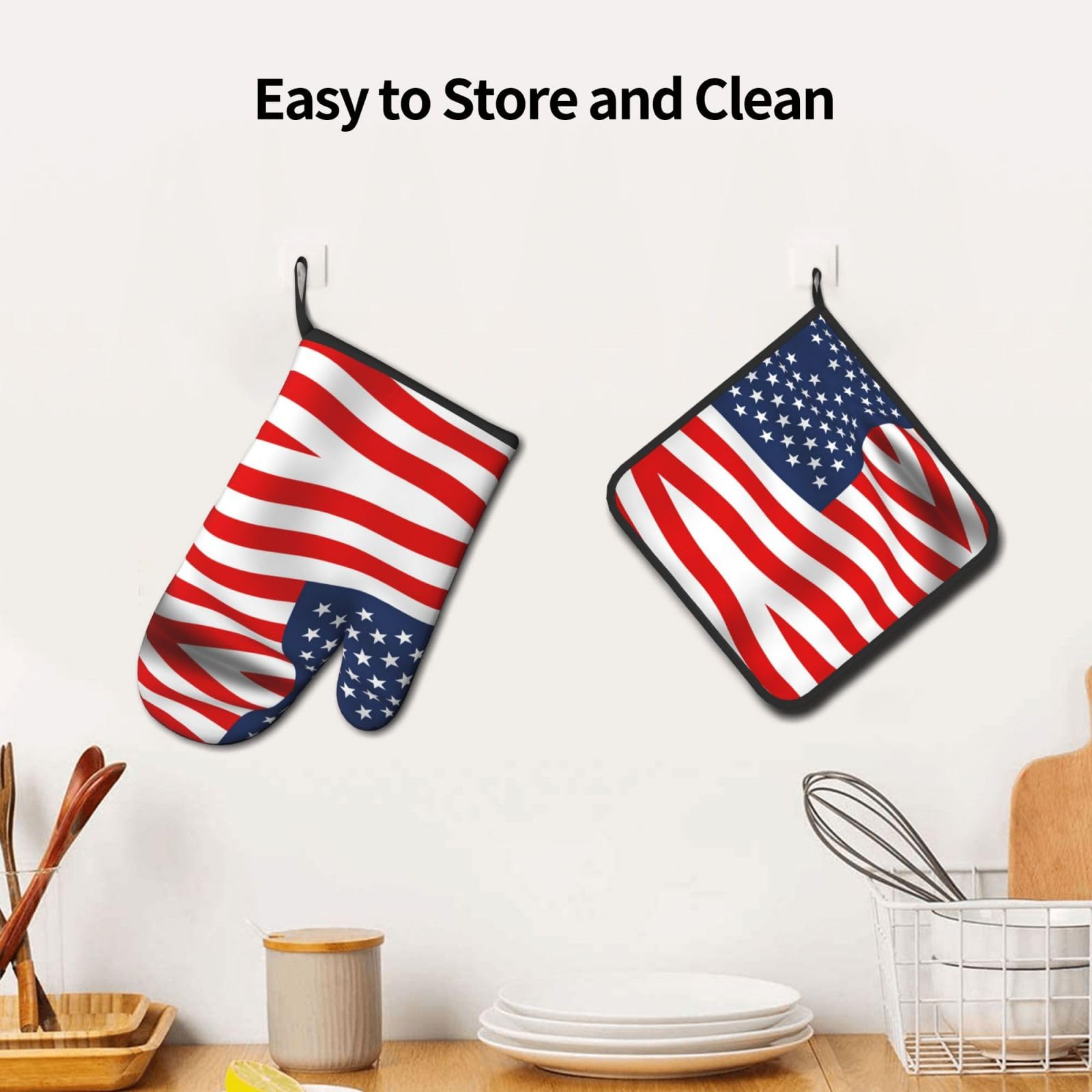 Mxocom Ofenhandschuhe & Topflappen Mit US-Flagge – Hitzebeständig Bis 250°C, Rutschfest (Set, Polyester)