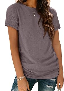 ATHMILE Women's Short Sleeve Round Neck T-Shirts - Loose Fit Breathable Summer Tops for Beach Vacation Casual Wear
