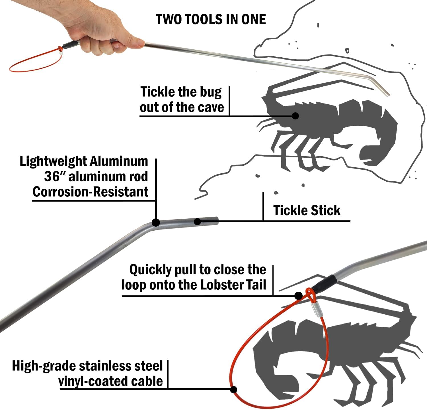 SPEARFISHING WORLD Aluminum Lobster Tickle Stick and Lasso Noose Loop All in One