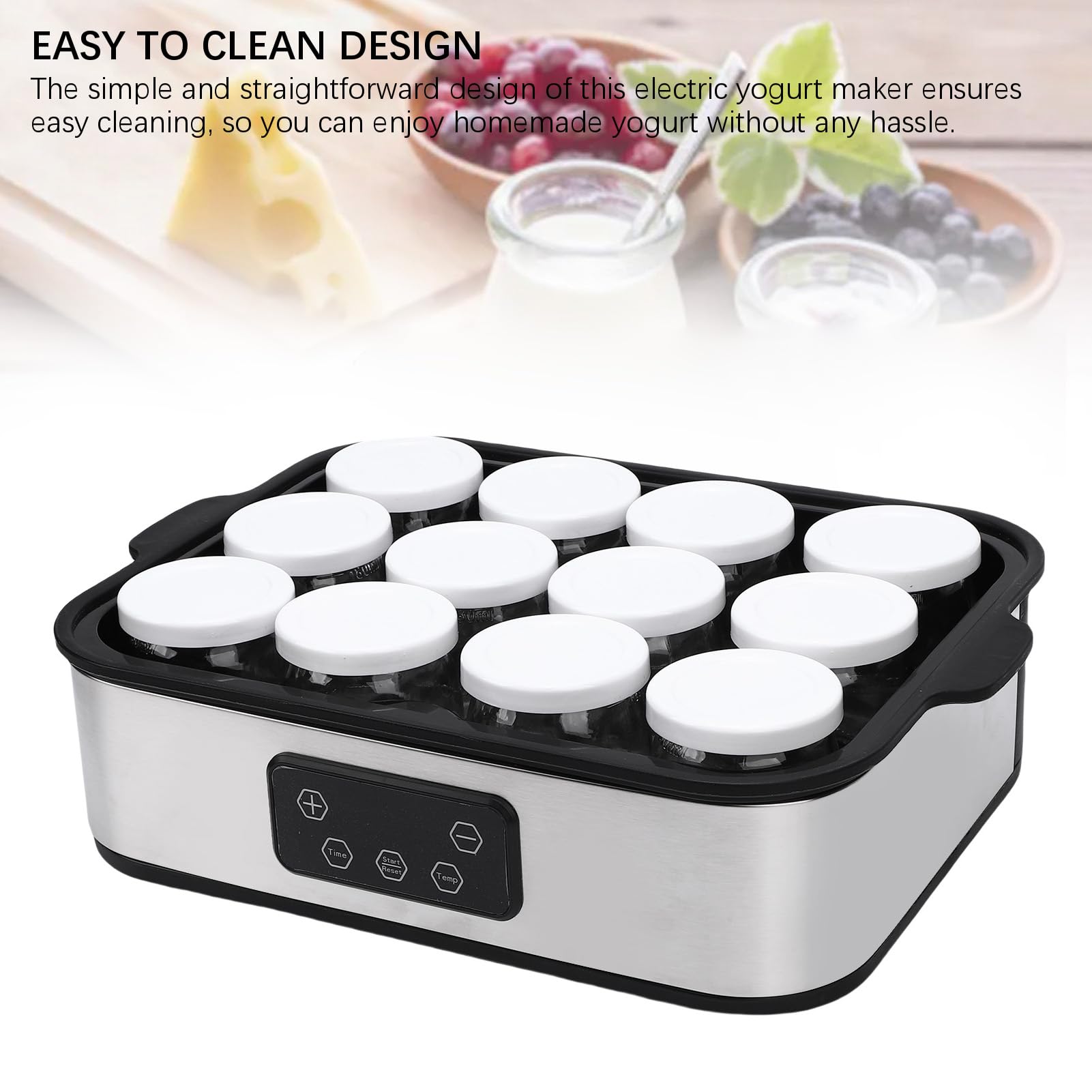 Yaourtière Électrique 12 Pots avec Minuterie 0-48h Température Réglable Yaourt Fait Maison pour Famille, Petit Déjeuner Sain, Collation Enfant, Régime Alimentaire