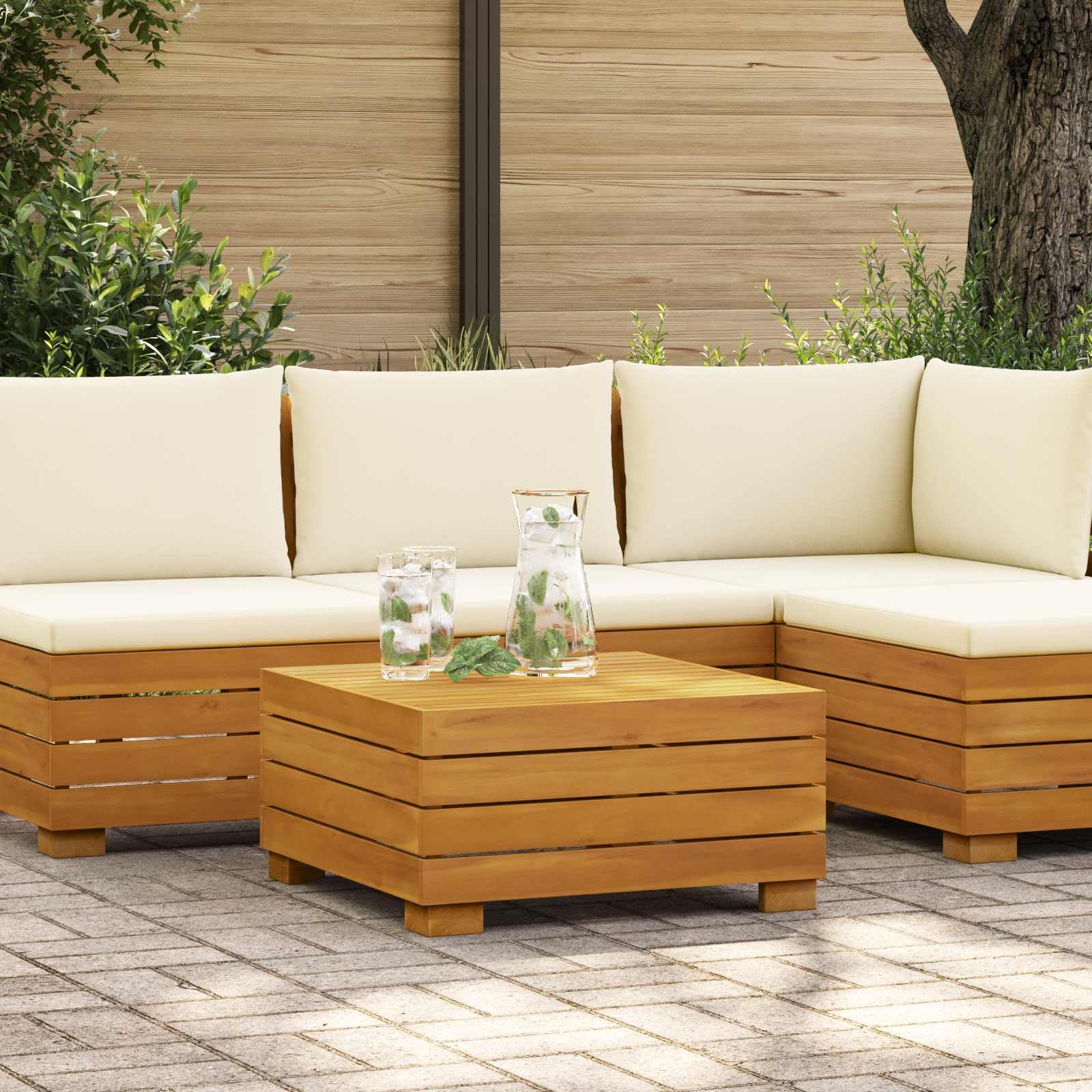 Mesa auxiliar de jardín de madera maciza de acacia, marrón, 60 x 60