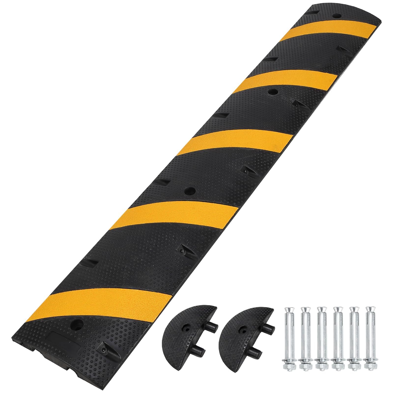 Garvee Passacavi a Pavimento Heavy Duty 2 marchio con Rallentatore in Gomma - Modulare - Portata 25.000 lb - Con 2 Terminali - Kit 6 Bulloni e Chiodi - 6FT*1pc+terminal*2pcs