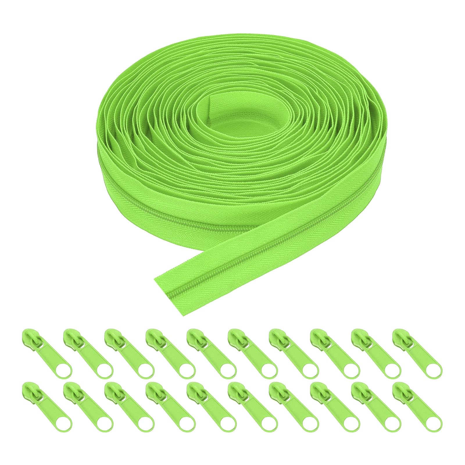 sourcing map #3 Nylon Coil Zippers 10 Yards 26mm Sewing Zippers Tapes Roll with 20 Replacement Zip Sliders for DIY Sewing Tailor Craft Supplies Bag Clothes, Bright Green