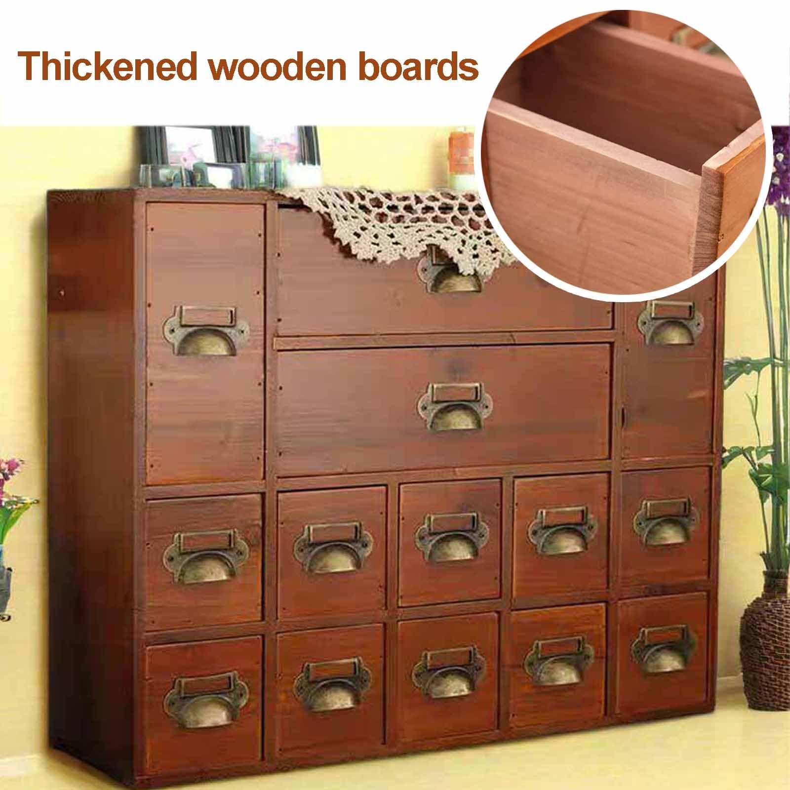 Armario de boticario, pequeño Mueble para Guardar Objetos Curiosos, boticario de sobremesa con 14 cajones, Caja de Almacenamiento de Madera para organizar Hierbas, bolsitas de té(Blue)