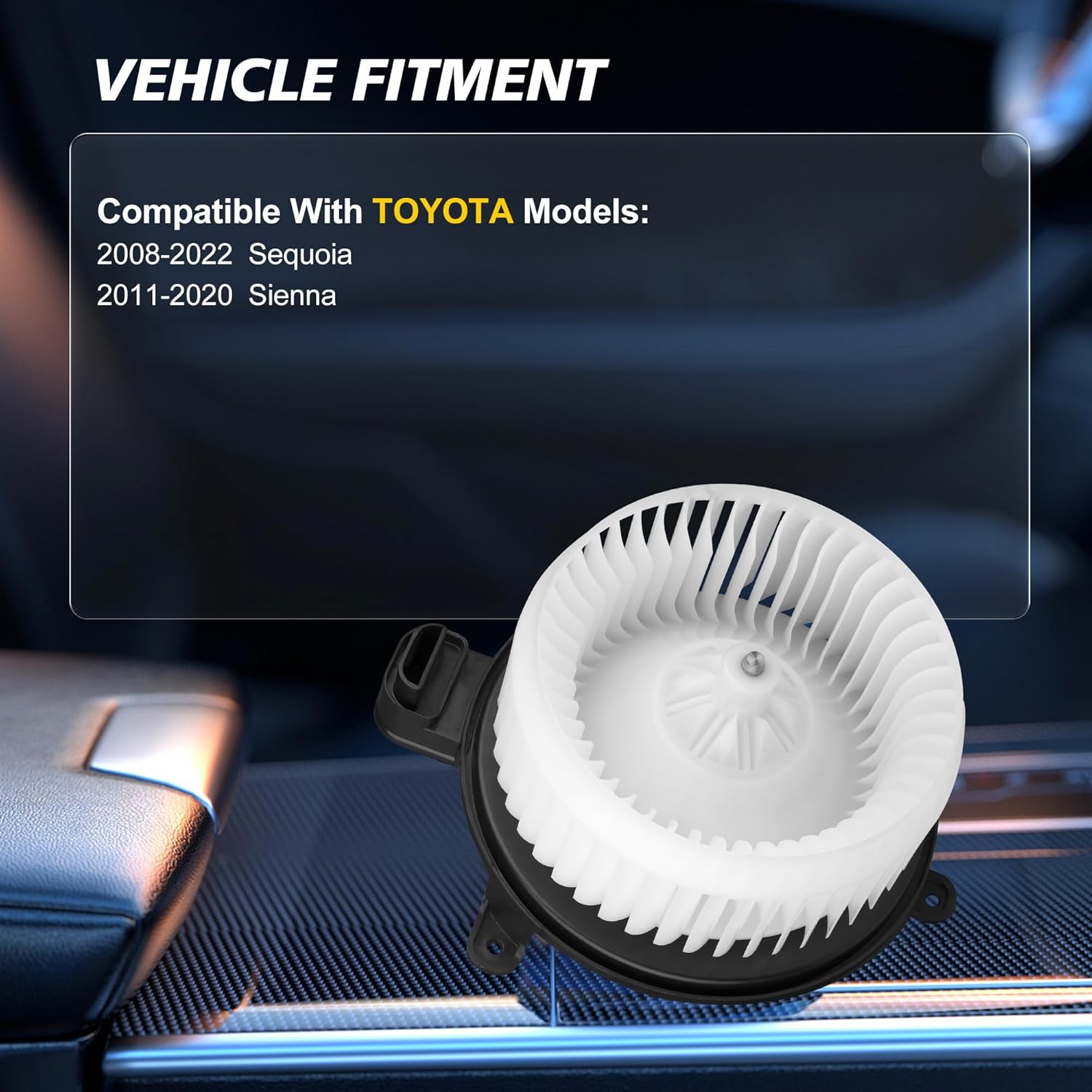 HVAC Heater Blower Motor with Brushless Motor for Toyota Sienna 2011, 2012, 2013, 2014, for Toyota Sequoia 2008-2022, 2015, 2016, 2017, 2018, 2019, 2020 Front Side, Replace# 87103-0C051, 700298