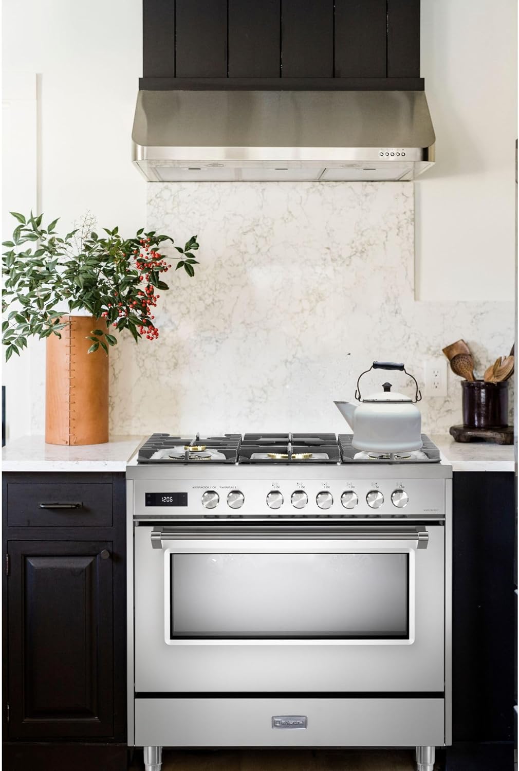 Verona VUFSGE365SS 36 inch Ultima Collection Freestanding Dual Fuel Range with 5 Sealed SABAF Brass Burners, 5 cu. ft. Oven Capacity in Stainless Steel