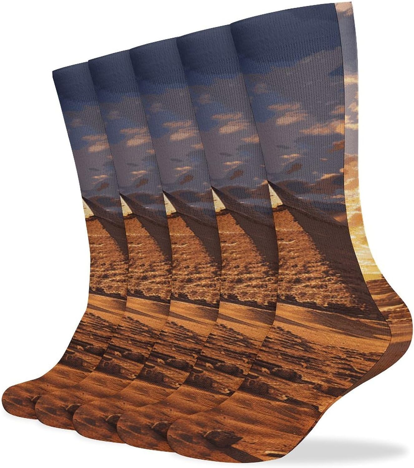 5-Pack Knee High Socks, 15.7 Inch Breathable Casual Socks Egyptian Pyramids Stockings for Men Women