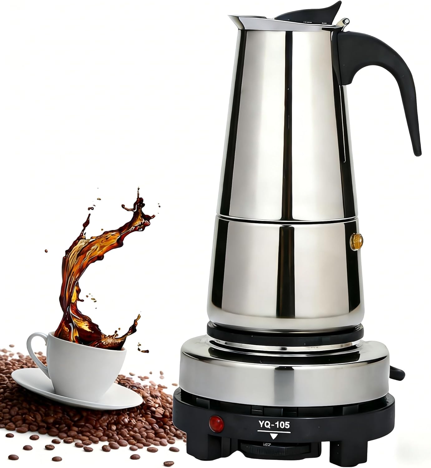 Stovetop Espresso Maker, Stainless Steel 4 Cup Greca 200ml/6.8oz,with Coffee Percolator Design,Stove Top Coffee Maker for Camping or Home Use,Italian Stovetop Espresso Maker W/Electric Stove