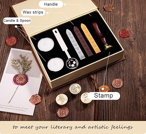 Miniatura 2 de Mingting - Kit de sellos de cera, clásico antiguo y antiguo kit de sellos de cera con letras iniciales, caja de regalo con mango de madera vintage y