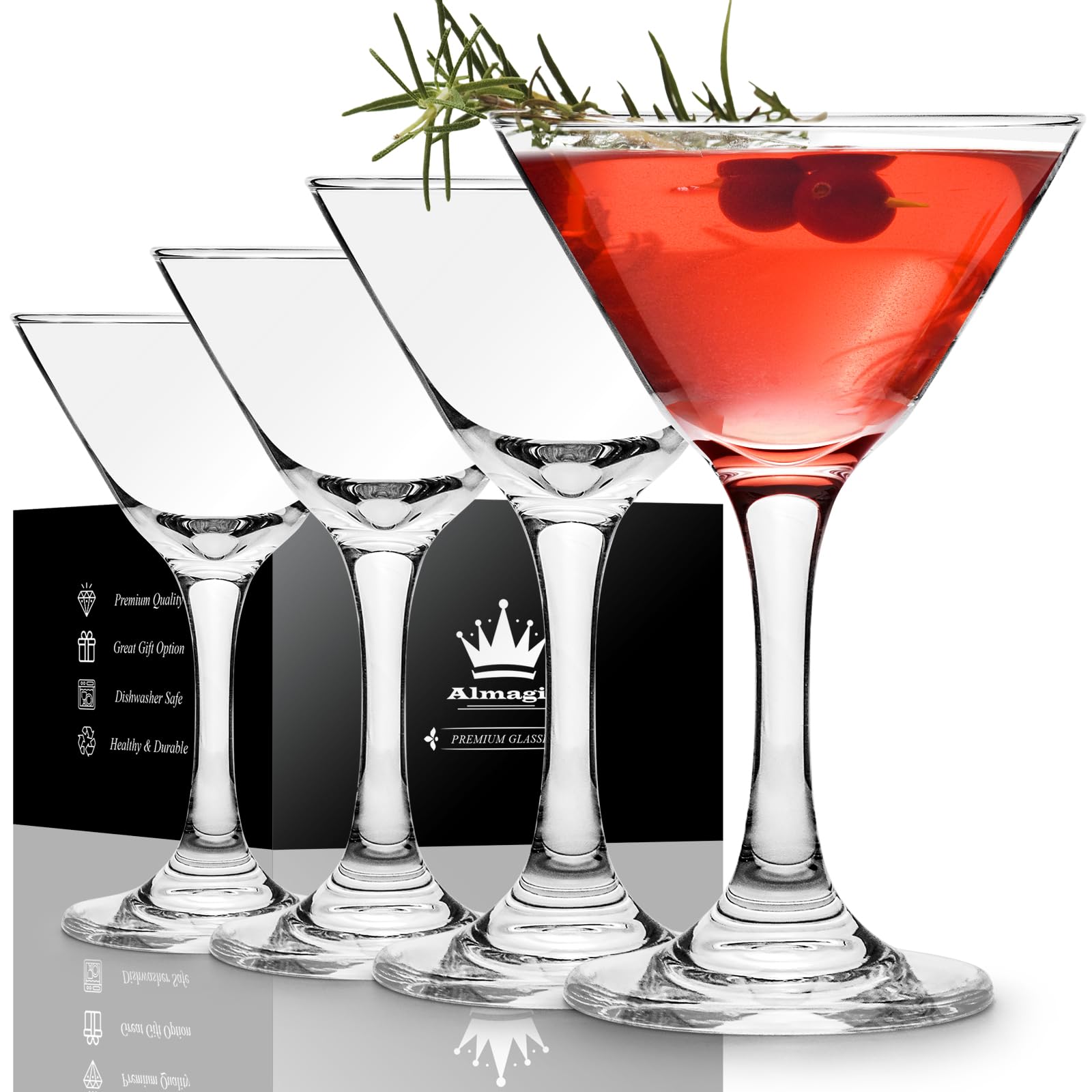 Vasos de Martini estándar en set de 4 copas pequeñas de cóctel de 5 onzas en cristal transparente