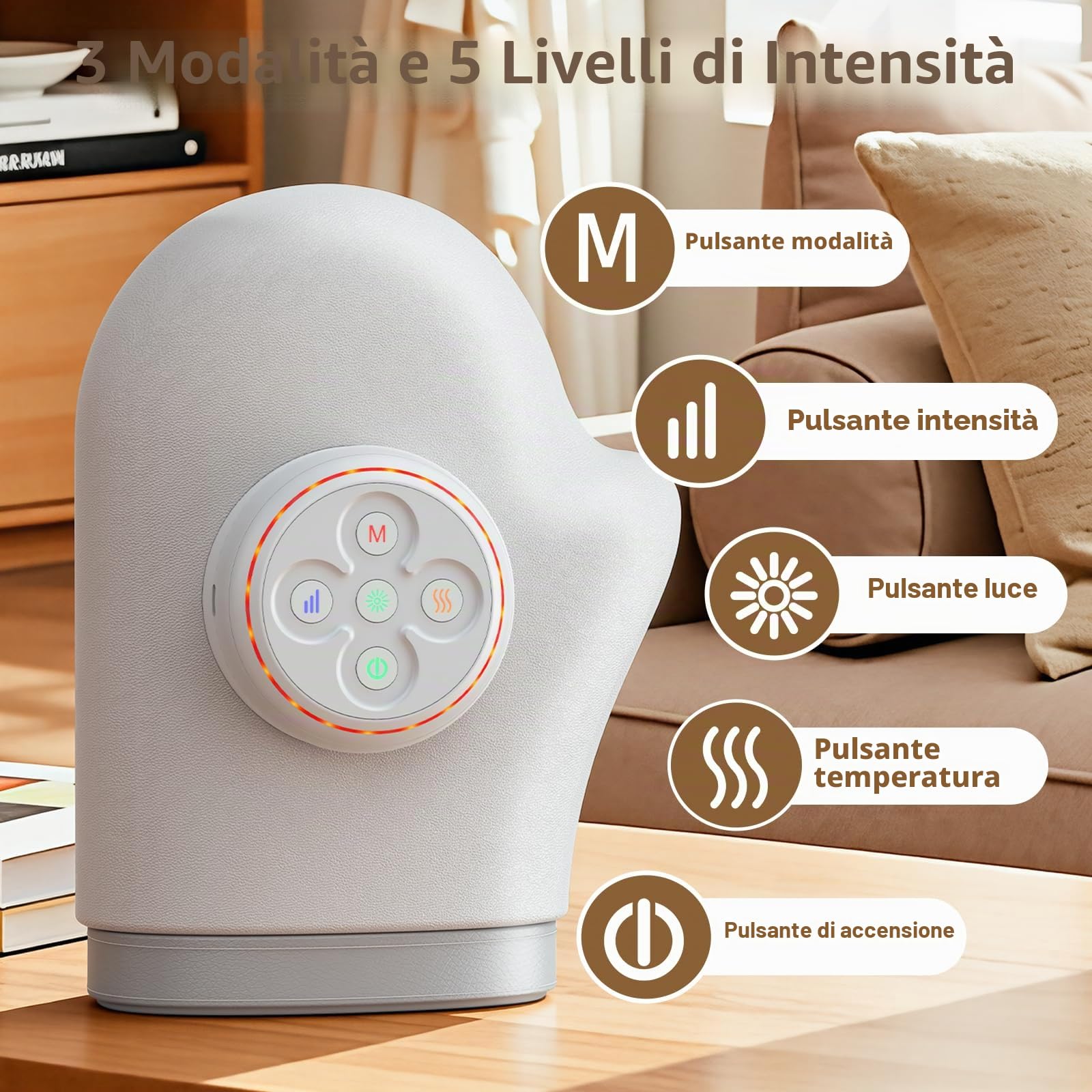 Massaggiatore Grigio Per Mani, Calore 3 Modalità & 5 Livelli | Modello Elettrico Senza Fili USB, Con Compressione Aria, Sollievo Artrite E Tunnel Carpale, Regalo Uomo E Donna