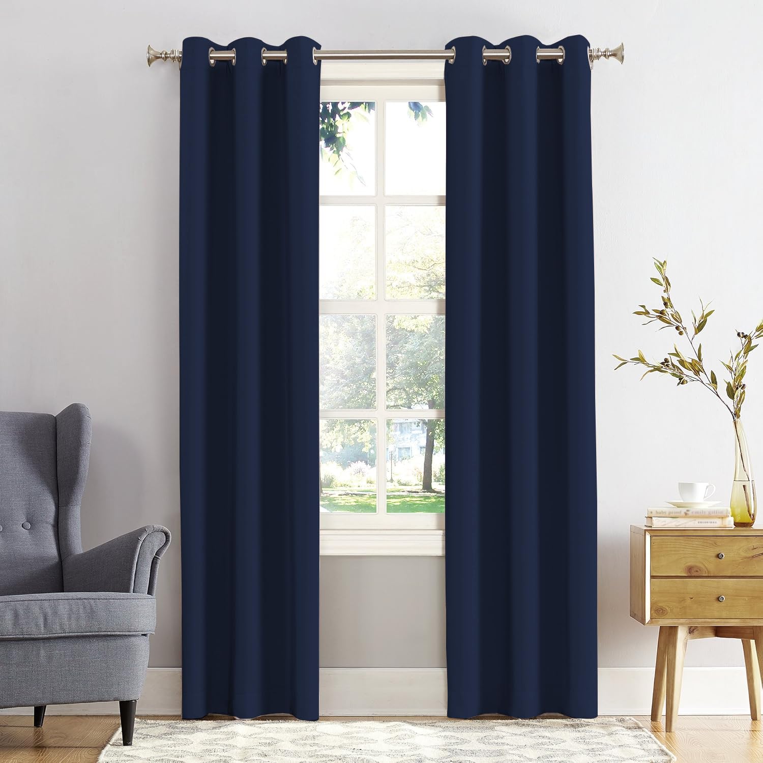 REHAN & CO Blackout Curtains for Bedroom Super Soft Thermal Insulated Black Out Eyelet Curtains with Tie Backs for Living Room, Kitchen Navy (W90 x L90 Inch 2 Panels) โ image 1