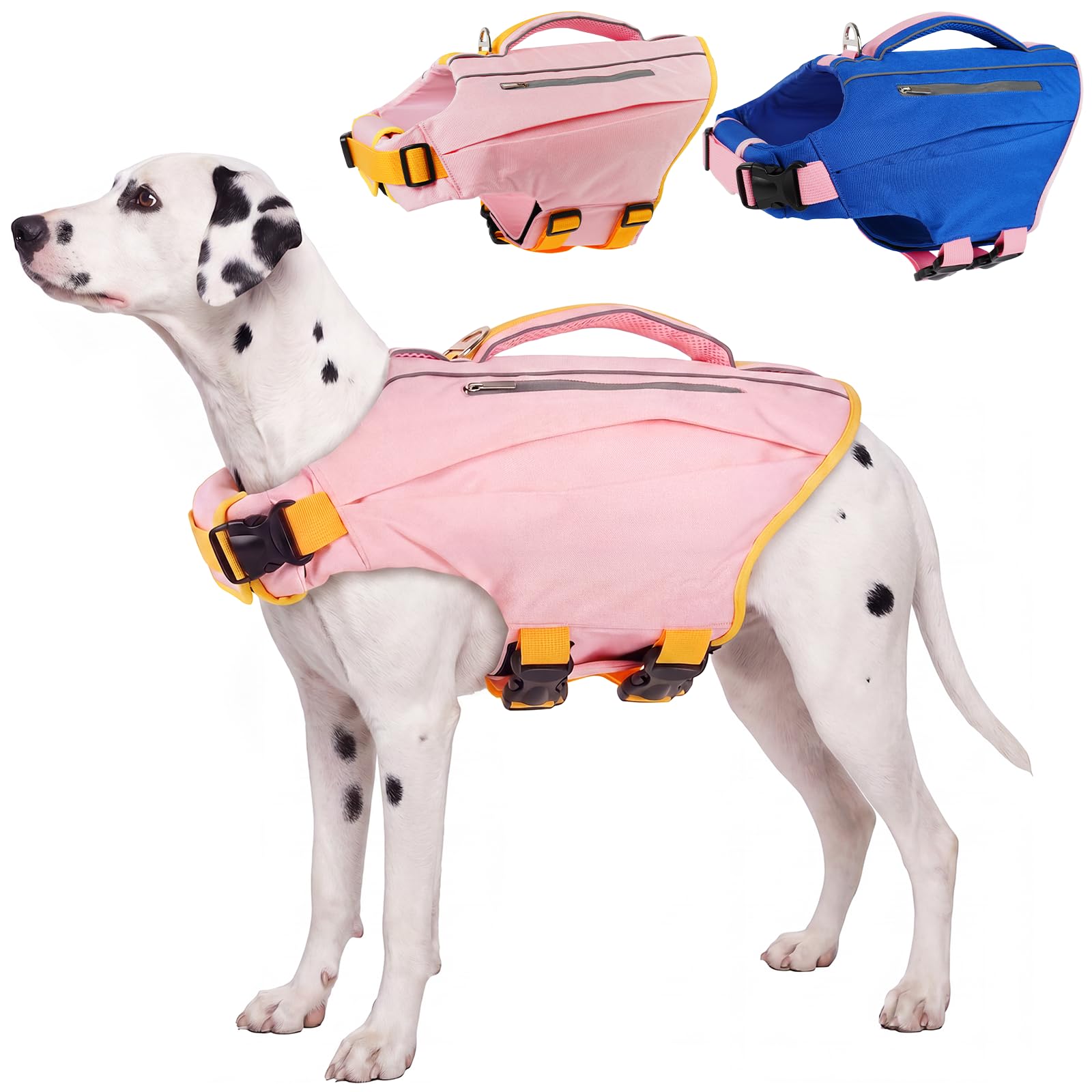 Kuoser Dog Life Jacket Ripstop Life Safty Vest with Handle Aid Float PinkXL