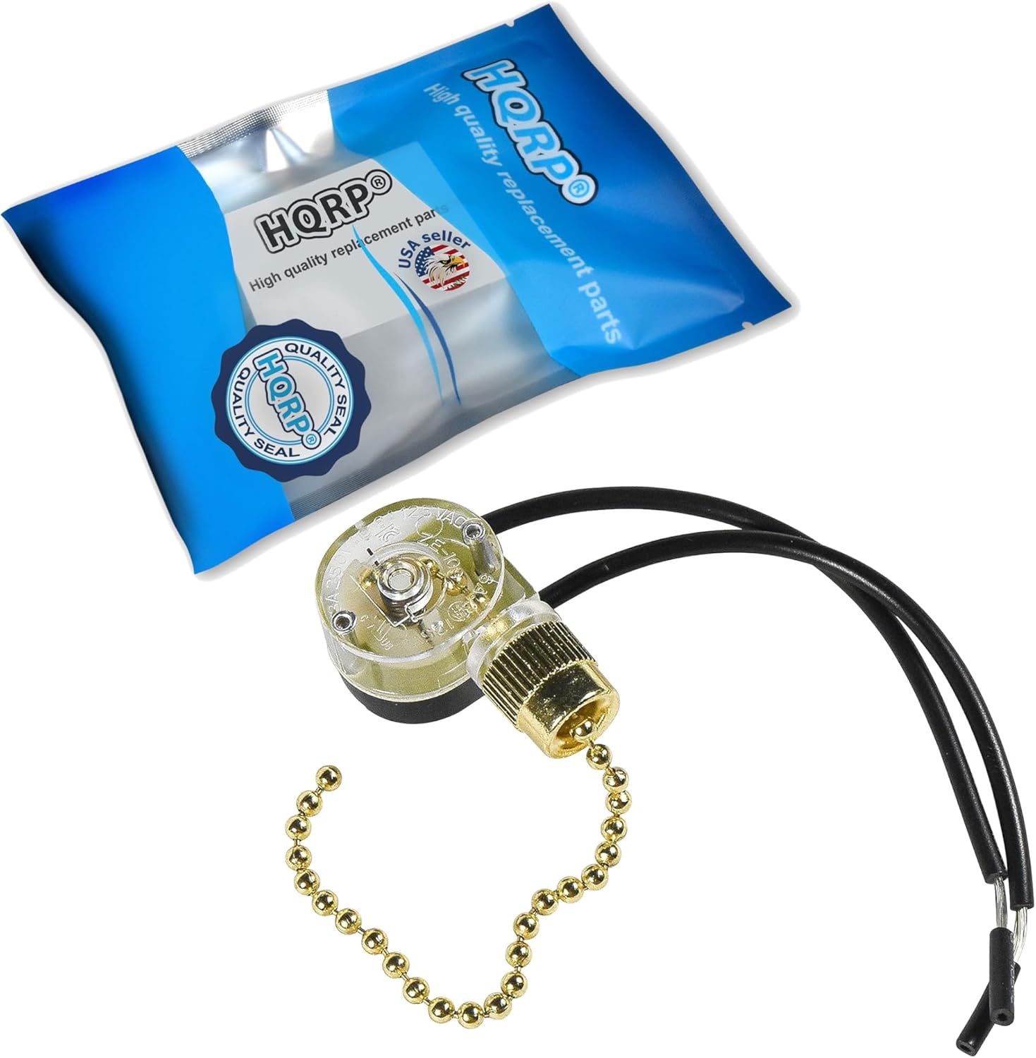HQRP 2-Pack Ceiling Fan Switch Compatible with Shine Top LS-303N, LS-301B E218558, Westinghouse 77023, Harbor Breeze 33908 2-Wire Pull Chain Fan Light Switch with 2 Pre-Installed Wires, UL Listed
