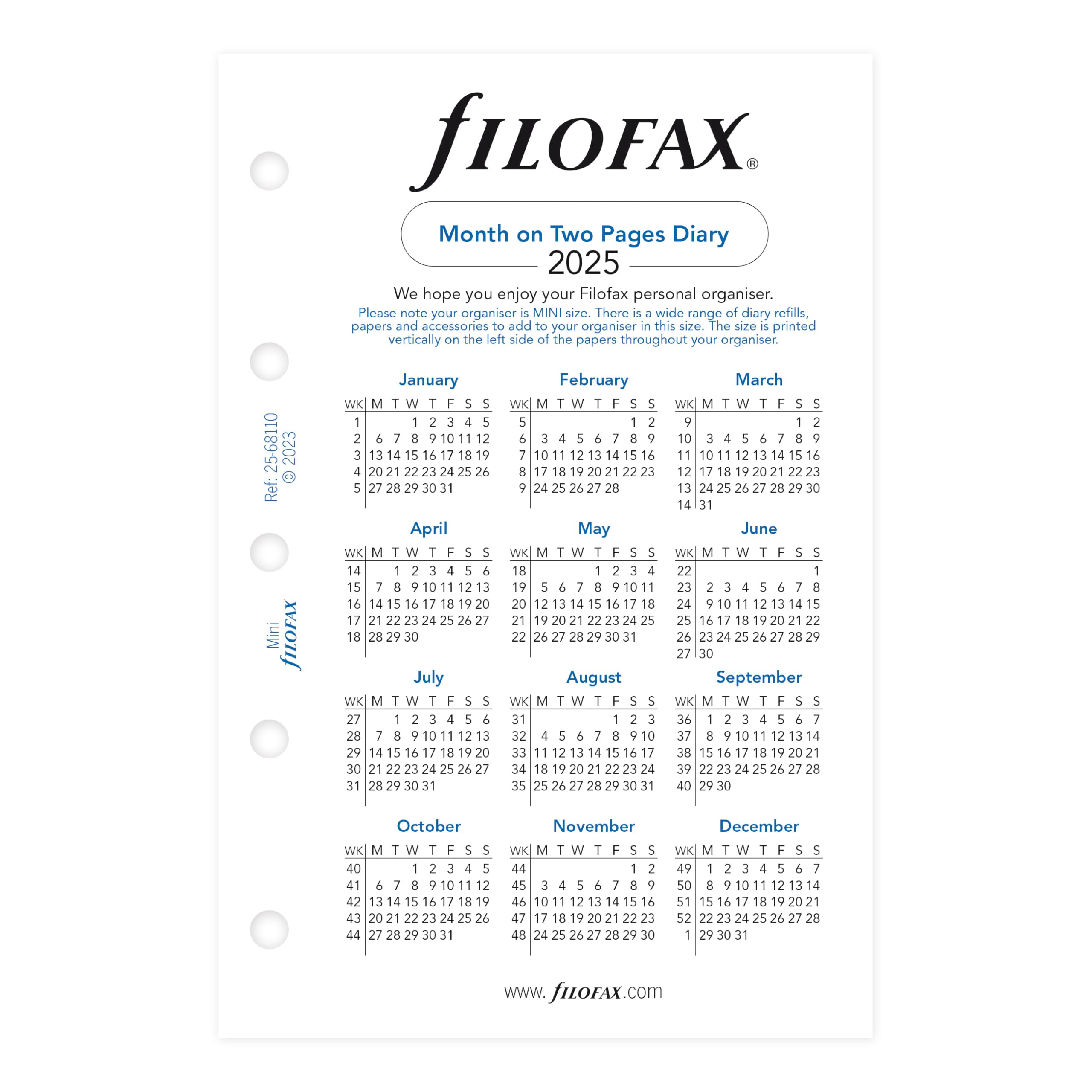 Filofax Calendar Diary Refill, Personal/Compact Size, Month-to-View - View #2