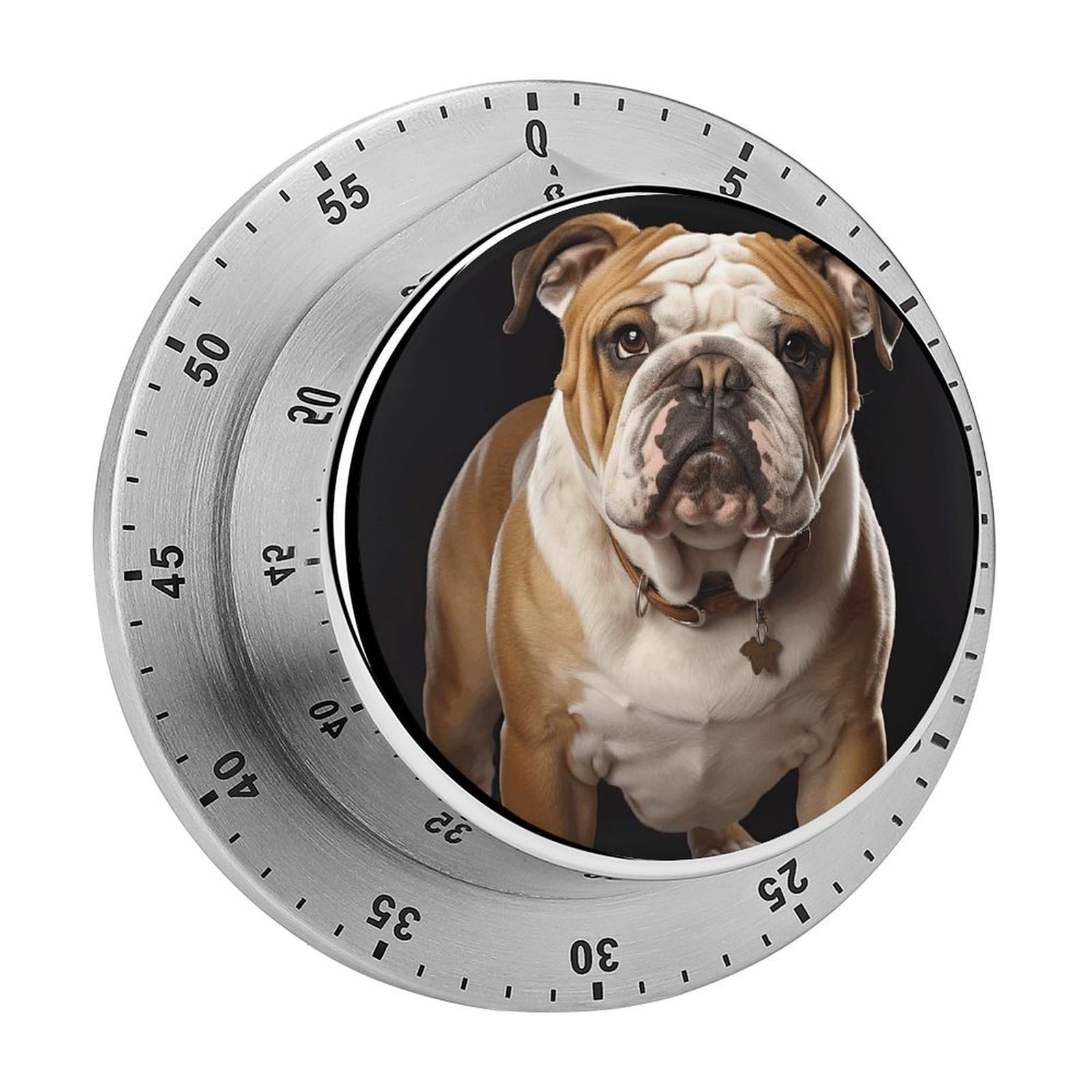 Timer,English-Bulldog Print Visual Timer,Mechanical Kitchen Timer,Stainless Steel Countdown Timer,60 Minute Wind Up Timer