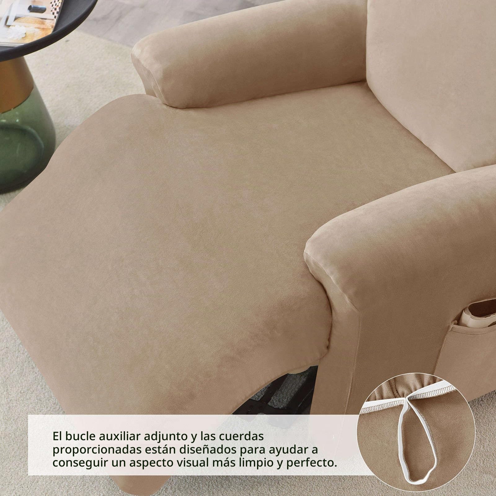 Funda Sillon Relax Reclinable-Camello-1 Plaza | 4 Piezas Funda De Sillón Relax Elástica Con bolsillos Antideslizante Lavable para Perros y Mascotas