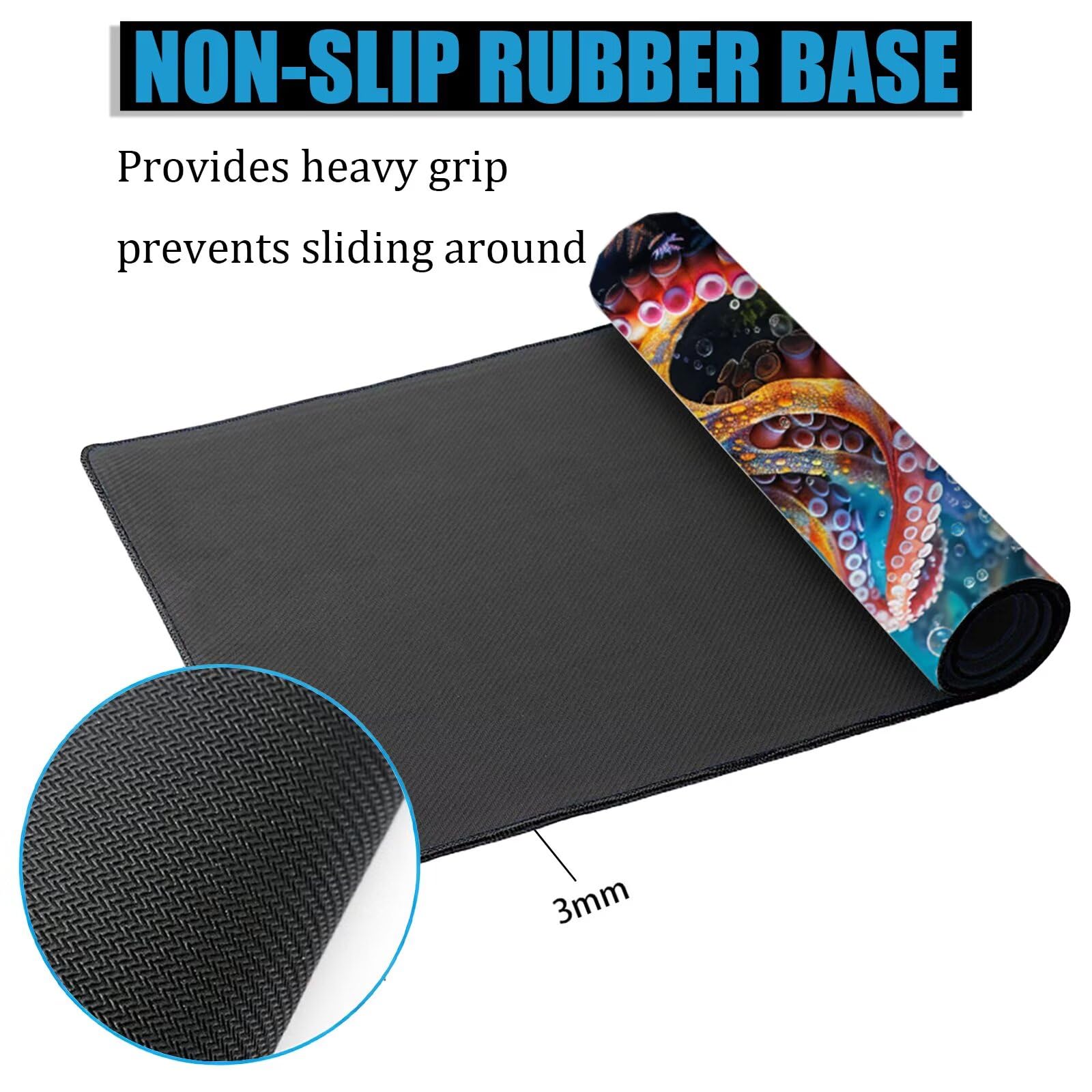 Tappetino Mouse XXL Polpo 150x959 cm Mousepad Mare Sottomano Scrivania Gaming, Base in Gomma Antiscivolo, Bordi Cuciti Rinforzati, Tappeto Mouse Grande per PC Desktop, Regalo Festa del Papà H0-880
