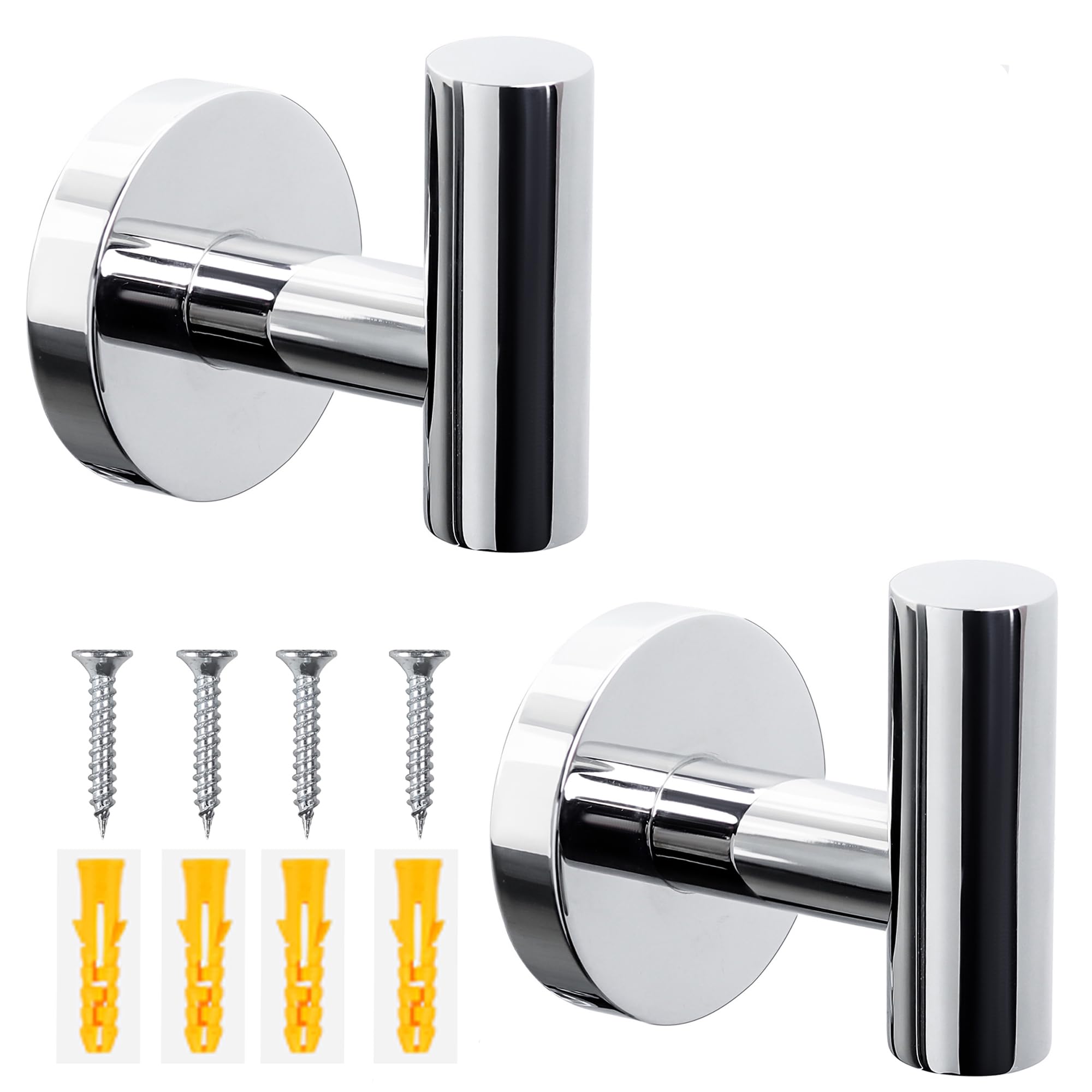 Ganchos de toalla para baño, 2 paquetes de tornillos con acabado cromado para montaje en pared, toallero, ganchos resistentes para ducha, cocina, hotel, azulejos de piscina, ganchos de pared de estilo