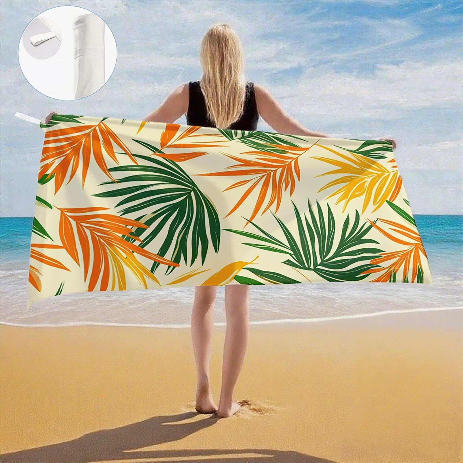 Serviette de Plage XXL 90x200,Feuille Serviette Plage Microfibre avec Séchage Rapide, Anti-Sable, Absorbante Fonction Design pour Vacances Piscine Pique-Nique Voyages Yoga, Cadeau Femme 2 Pack Q-752