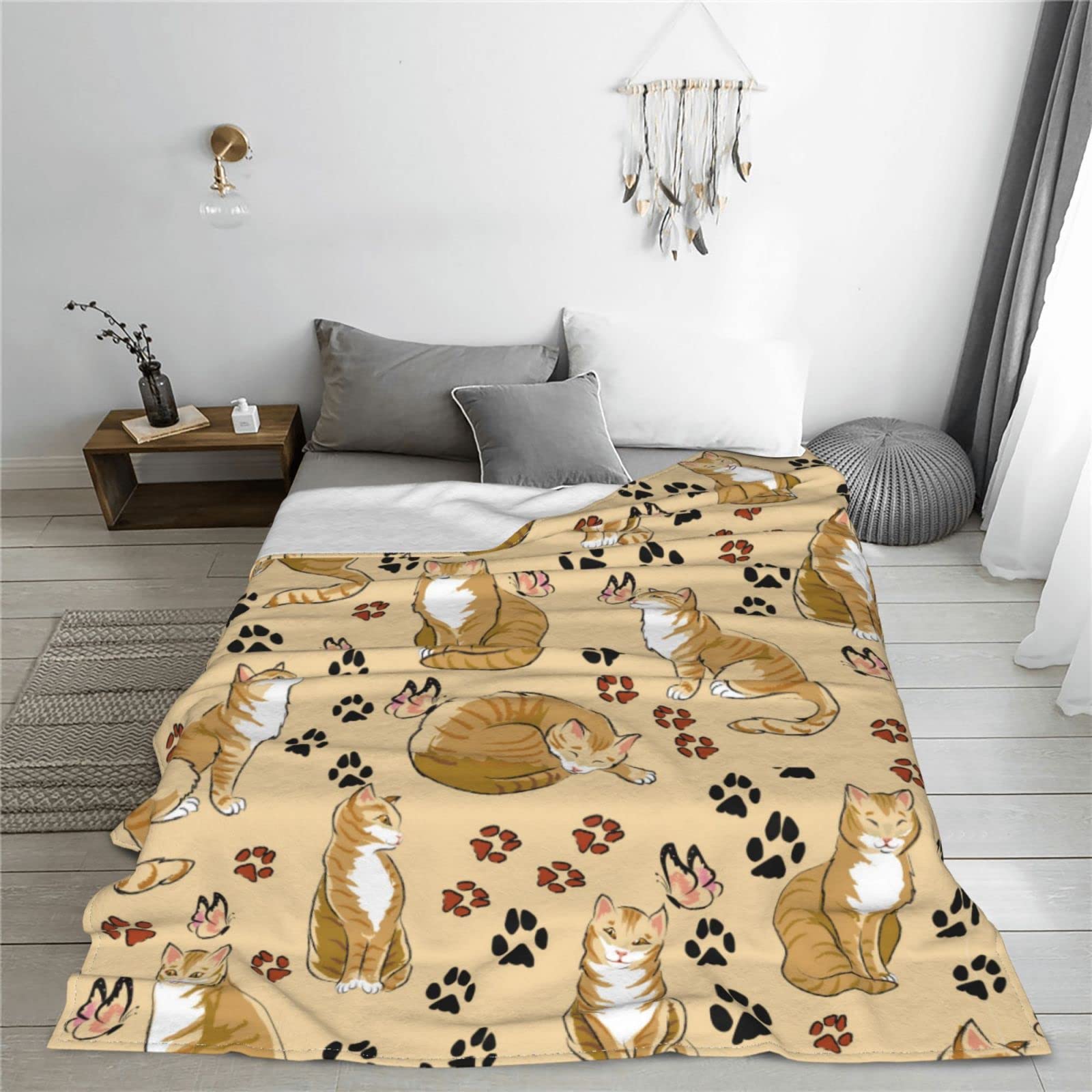 Coperta in pile leggera e morbida con zampe di gatto, per letto, divano, 127 x 101,6 cm