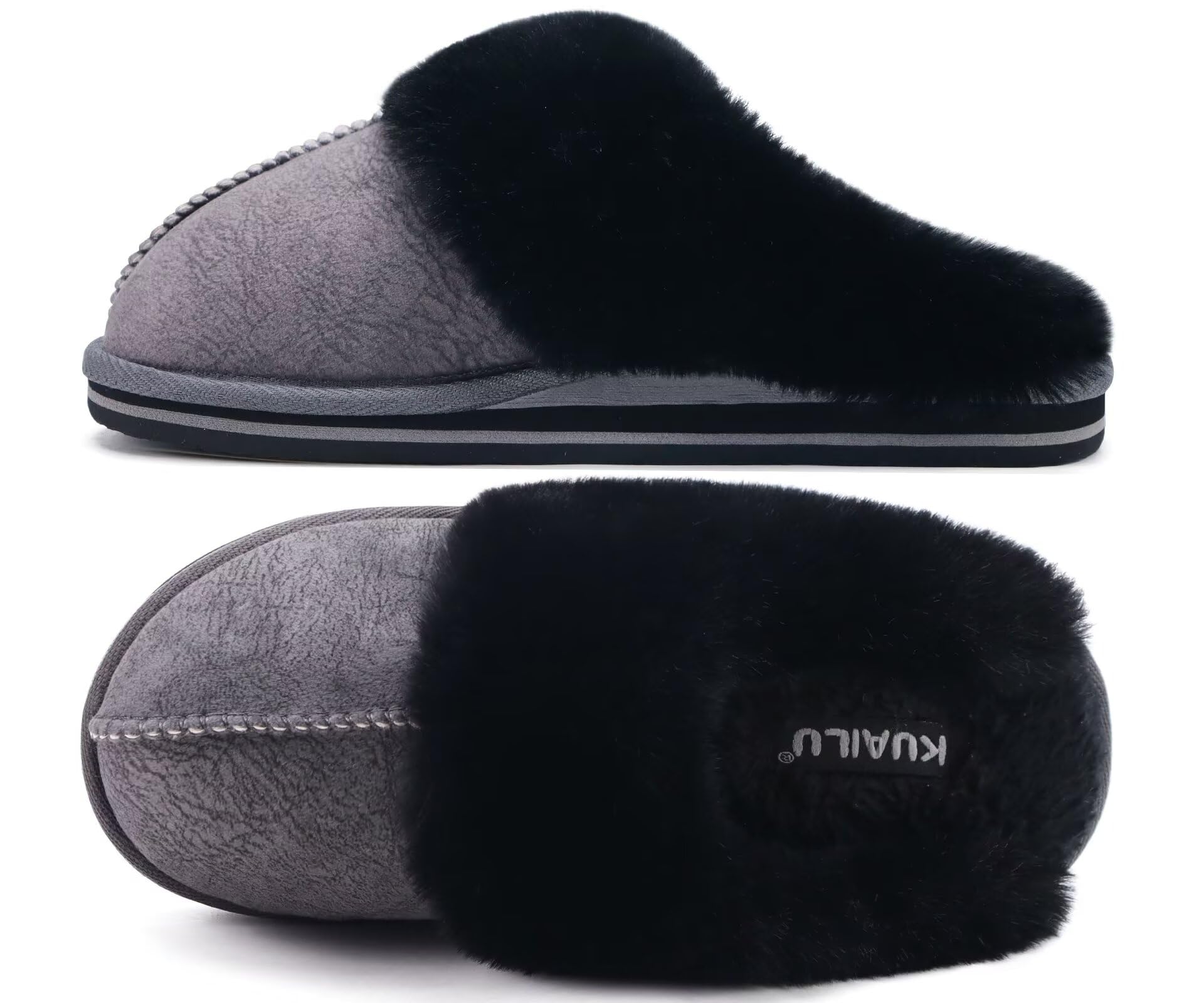 KuaiLu Pantofole Donna Invernali Pelose Pelle Chiuse Ciabatte Casa Calde Peluche Pelo Foderata Babbucce Comode Memory Foam Slippers Antiscivolo Suola Scarpe Nero 36