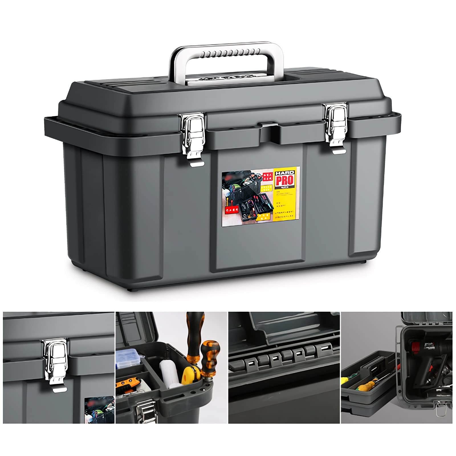 Cassetta Portautensili Cassetta degli attrezzi in plastica for attrezzi, pesca, hobby, artigianato, cassetta degli attrezzi, con vassoio rimovibile a 2 livelli, maniglia portatile, organizer for hardw