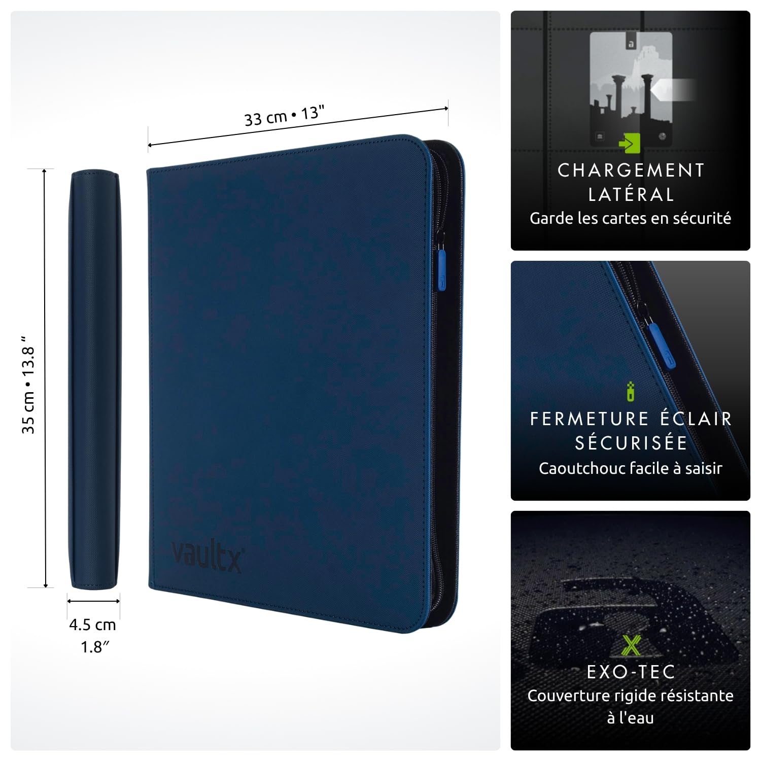 Vault X Exo-Tec® Classeur à 12 compartiments pour cartes à collectionner avec fermeture à glissière - 480 pochettes latérales