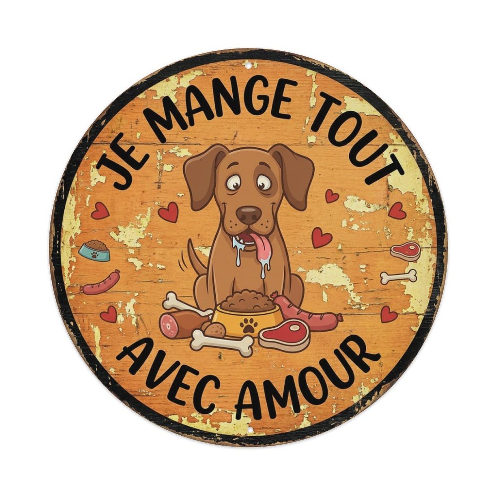 Fqcyn Style Dog Foodie Round Wall Hanging Metal Tin Sign Plaque Wall Decor For Cafe, Club Bar, Office, Home Garden Round Metal Poster 8X8inch