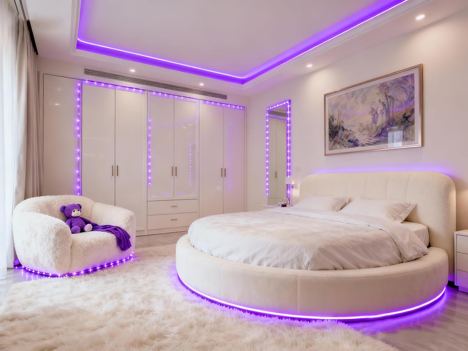 Purple Led Lights Strip Indoor Rope Lights Easy DIY Cuttable Strip Lights for Room Bathroom Living Room Kitchen Ceiling Wall Vanity Mirror Decor
